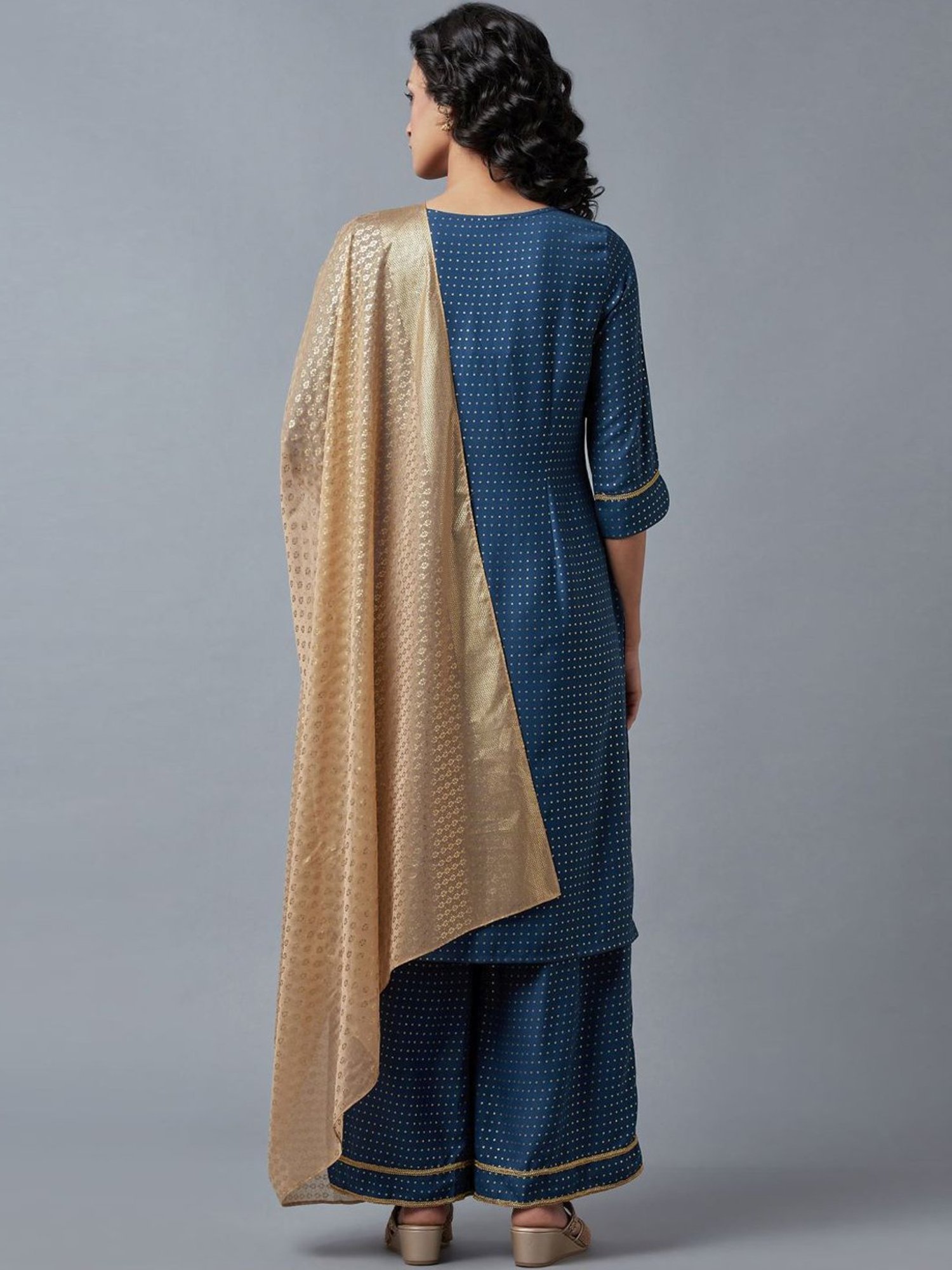Aurelia Blue Embroidered Kurta Palazzo Set With Dupatta