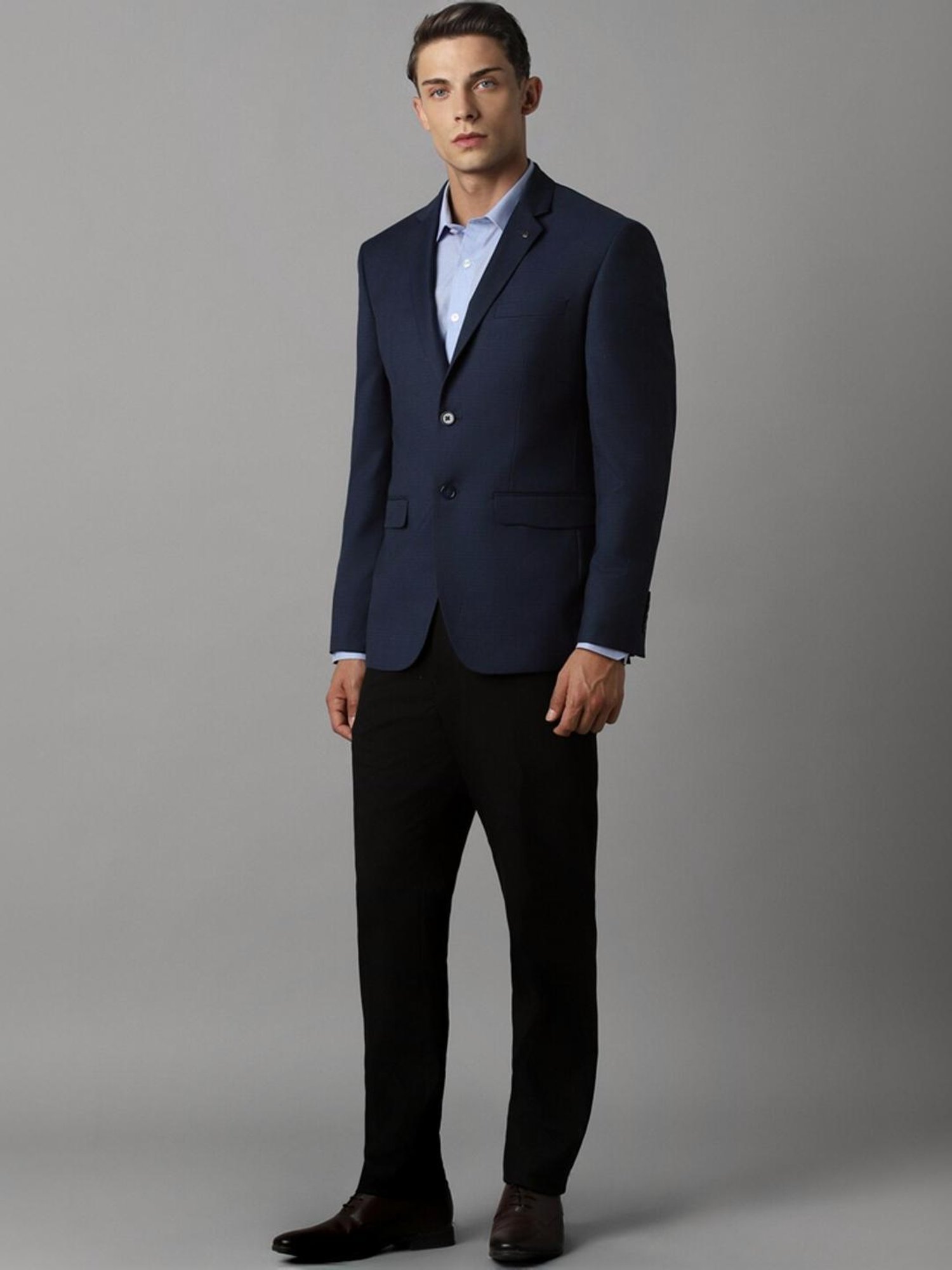 Louis Philippe Navy Slim Fit Checks Blazer