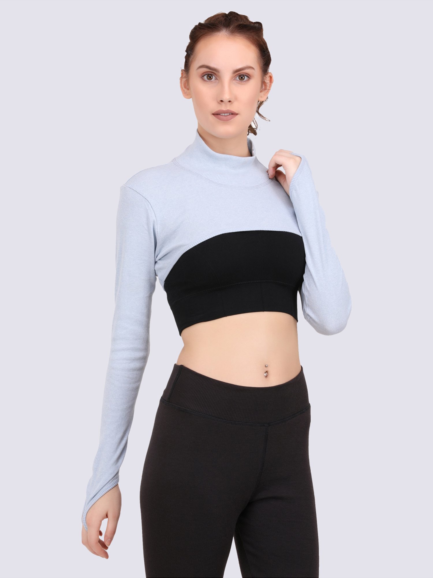 EVERDION Grey Cotton Sports Crop Top