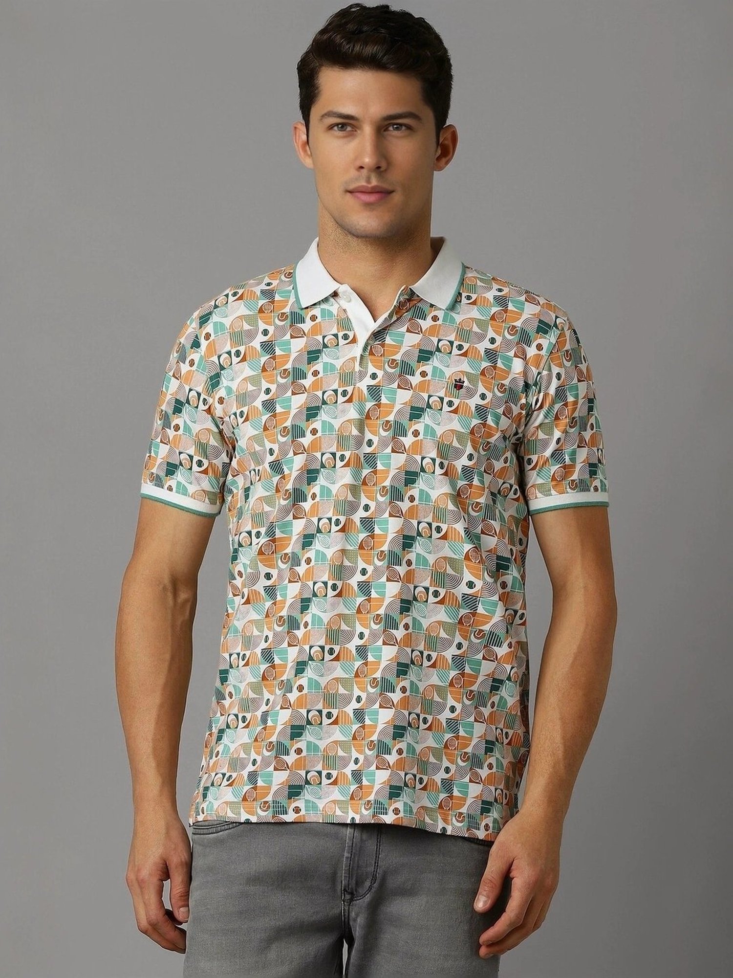 Louis Philippe Multicolored Cotton Slim Fit Printed Polo T-Shirt