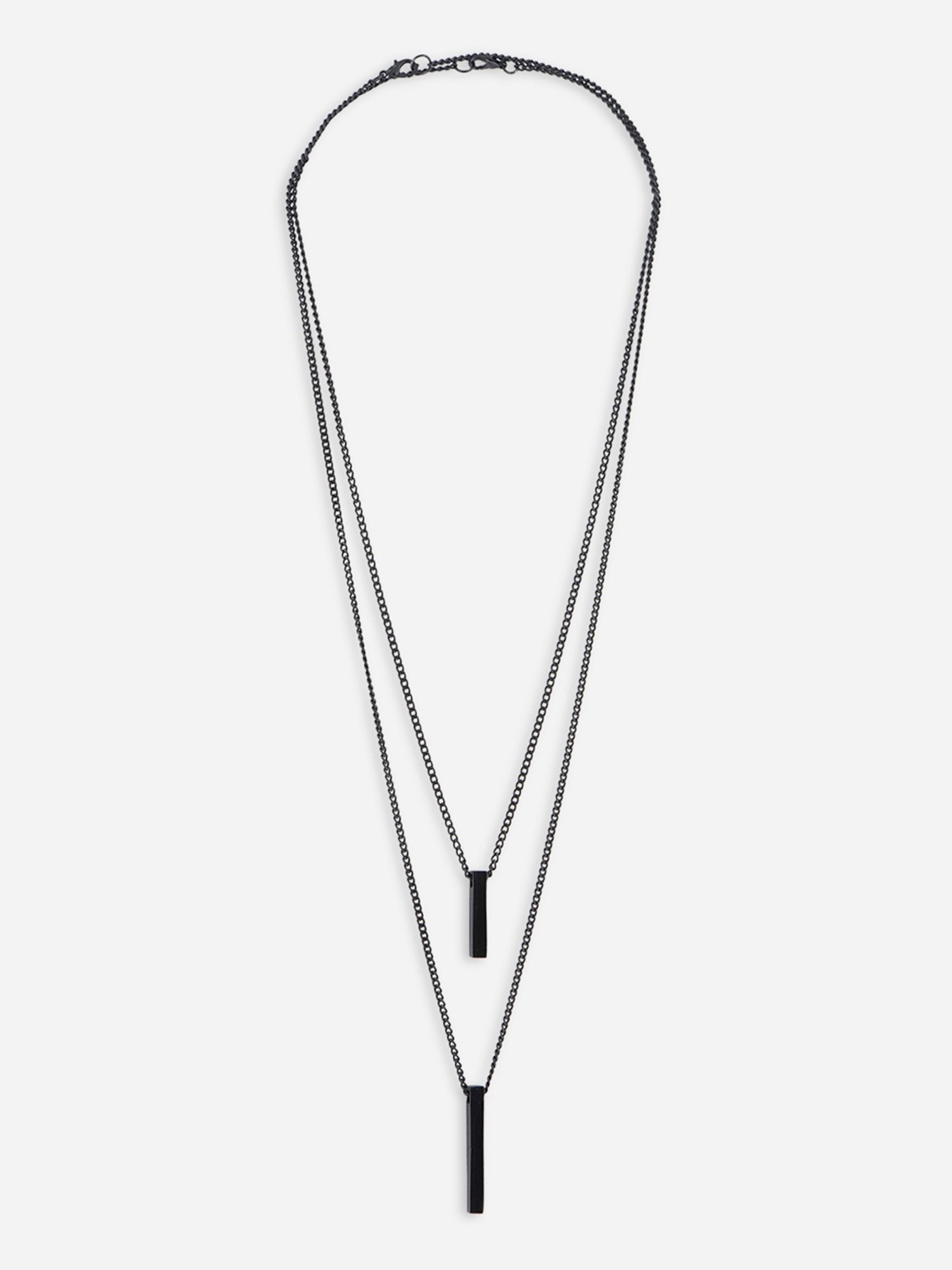 The Bro Code Black Cuboid Bar Charm Cuban Chain Layered Necklace For Men