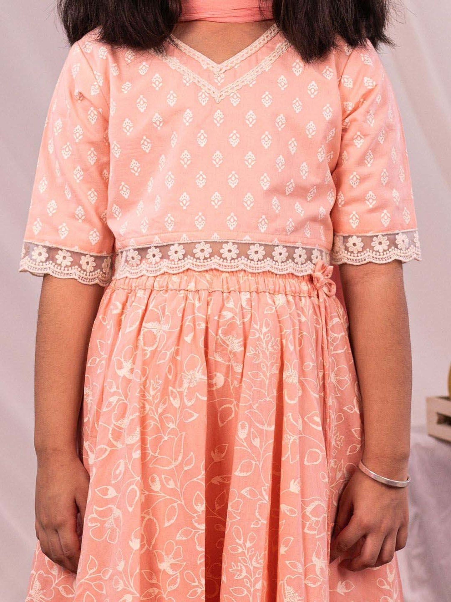 A Little Fable Kids Blue Printed Lehenga with Choli & Dupatta