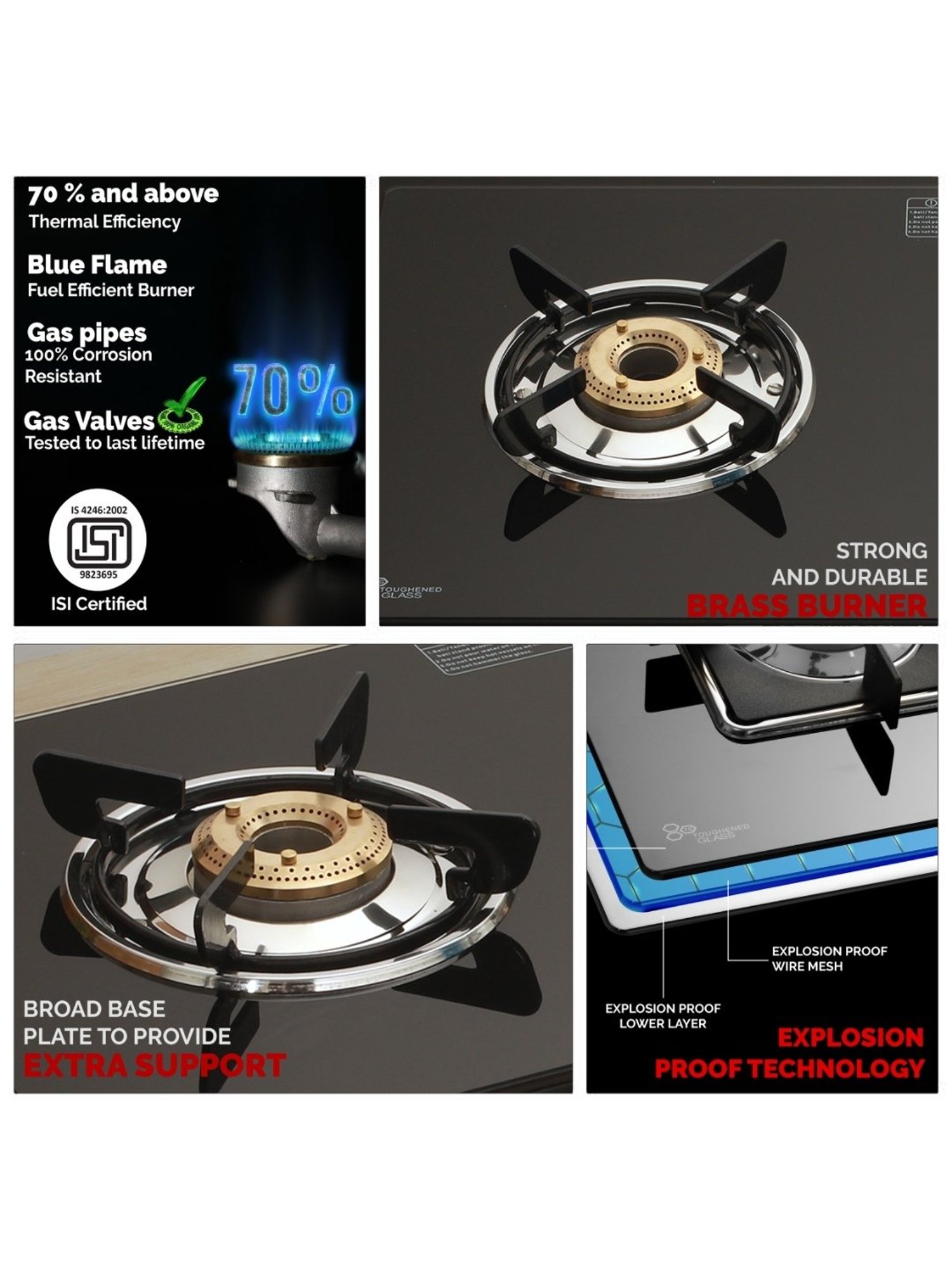 Urban Chef Gas Stove with 3 Burners ( Black )