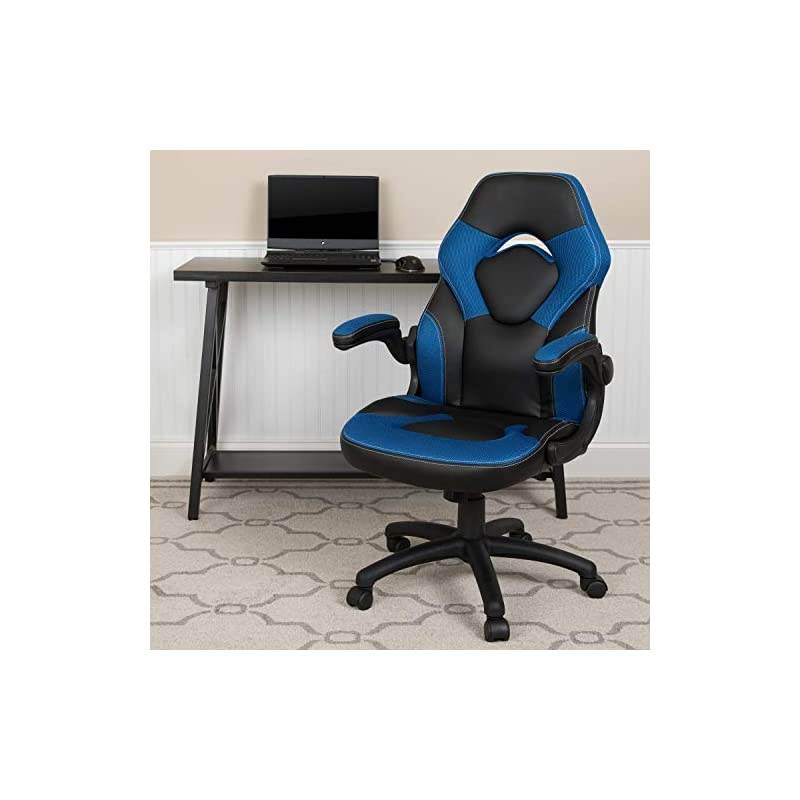X10 Gaming Chair Racing Office Ergonomic Computer PC Adjustable Swivel Chair with Flip-up Arms, Blue/Black LeatherSoft