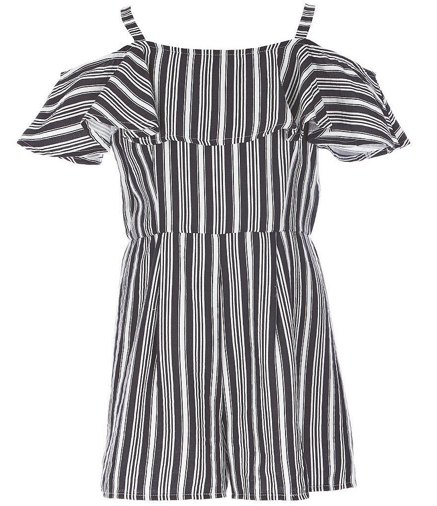 GB GB Girls Big Girls 7-16 Cold-Shoulder Striped Ruffle Romper