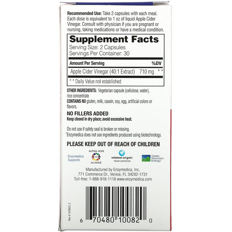 Enzymedica Apple Cider Vinegar, 60 Capsules, Greens and Superfood Supplements