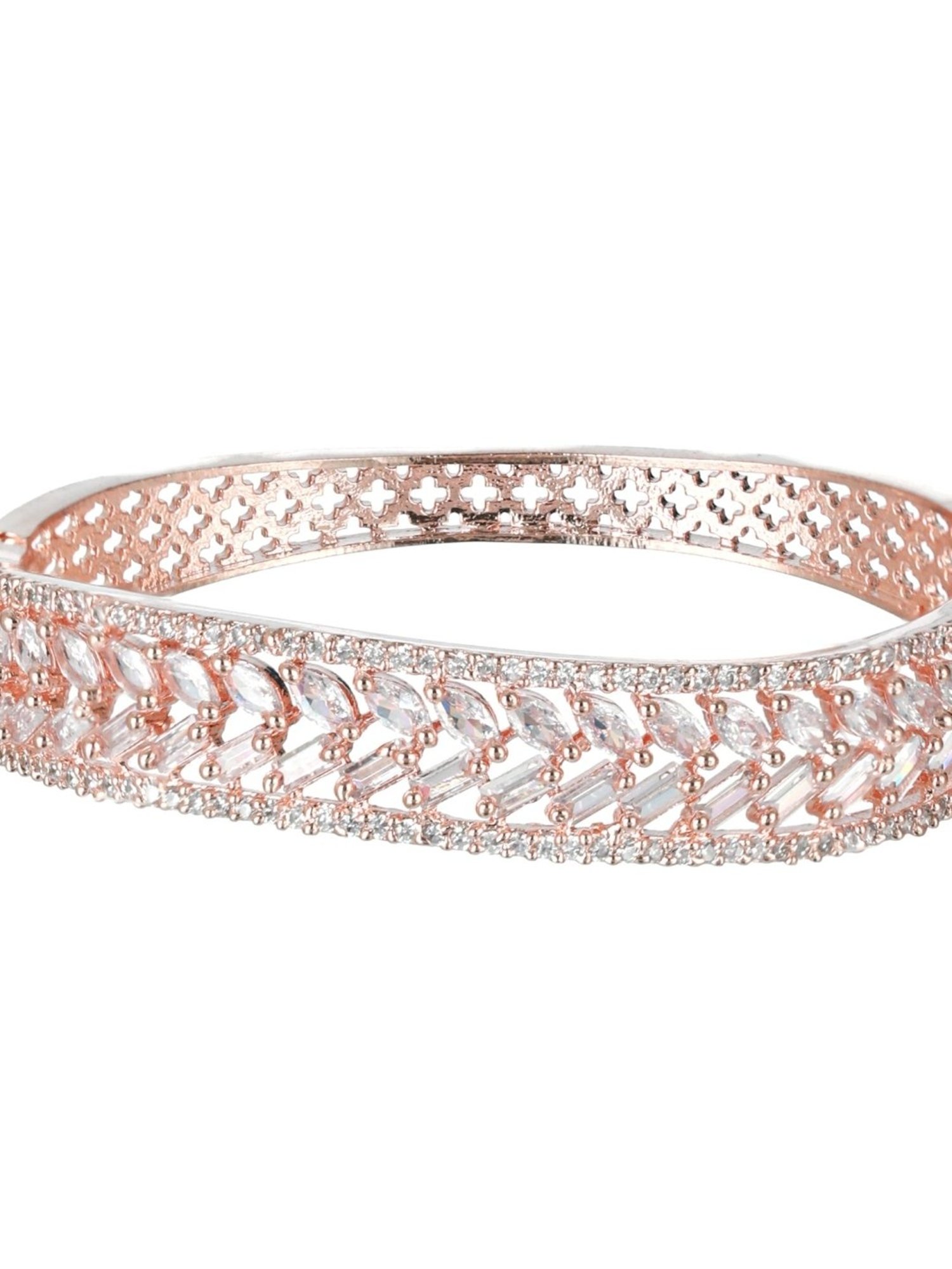 Aatmana Rose Gold-Plated American Diamond Studded Handcrafted Bangle-Style Bracelet