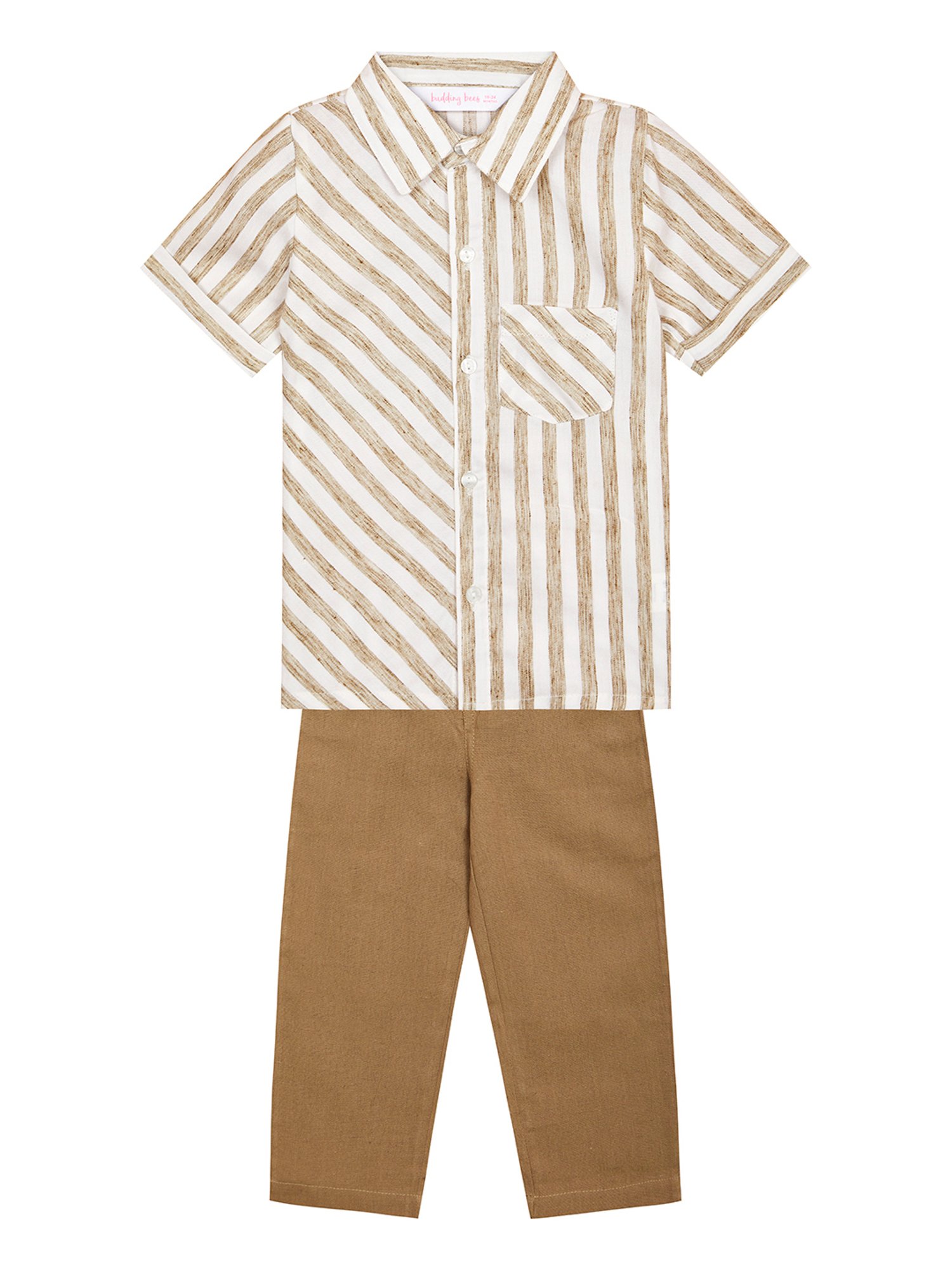 Budding Bees Kids Beige & White Striped Shirt with Pants