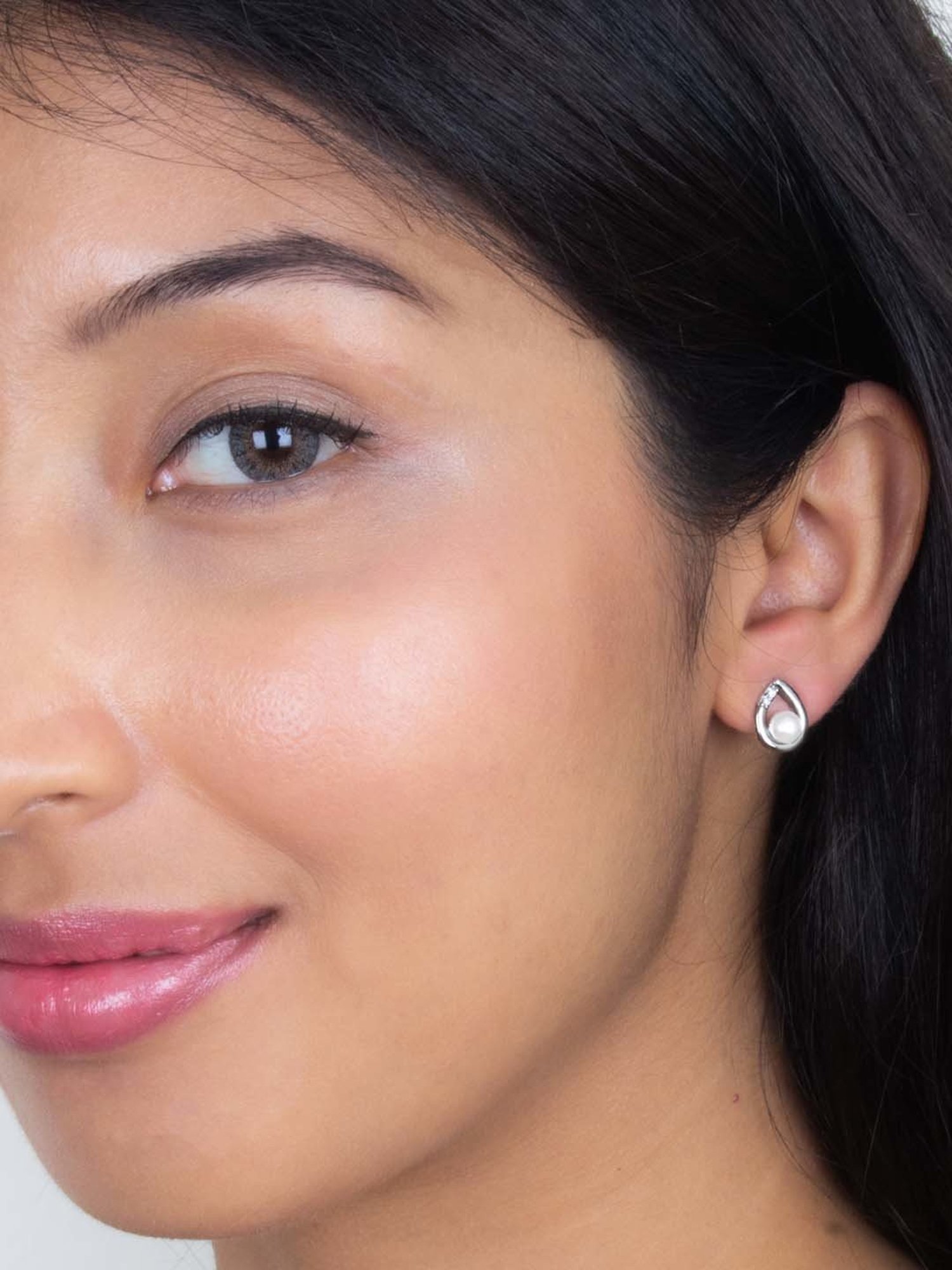 Ornate Jewels 92.5 Sterling Silver Pearl Earrings with Silver Frame for Women