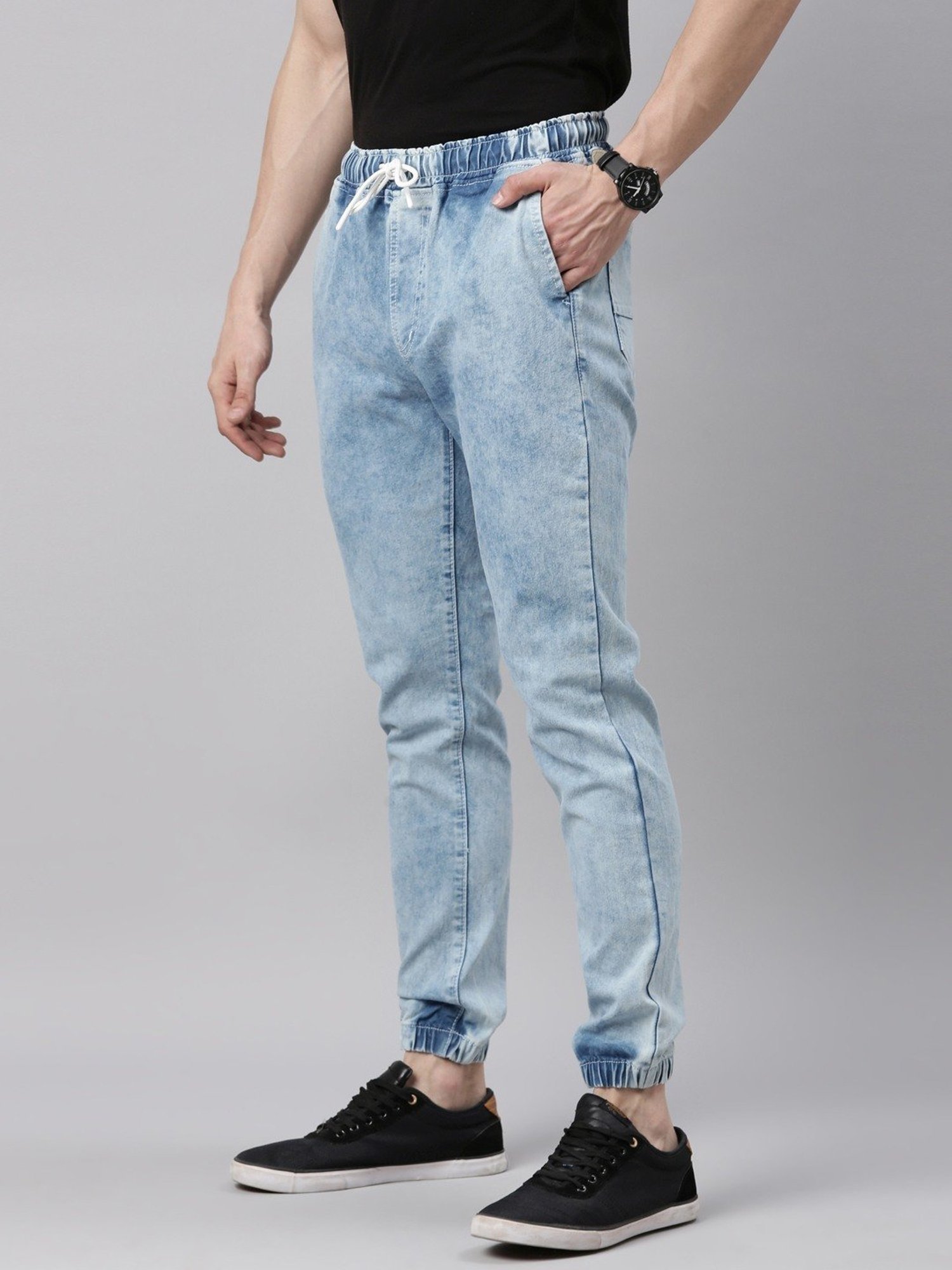 CINOCCI Light Blue Cotton Slim Fit Jogger Jeans