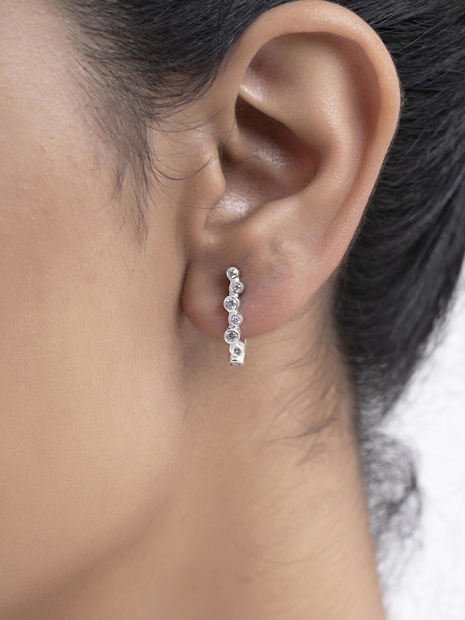 March by FableStreet Silver Dainty J Back Hoop Earrings for Women