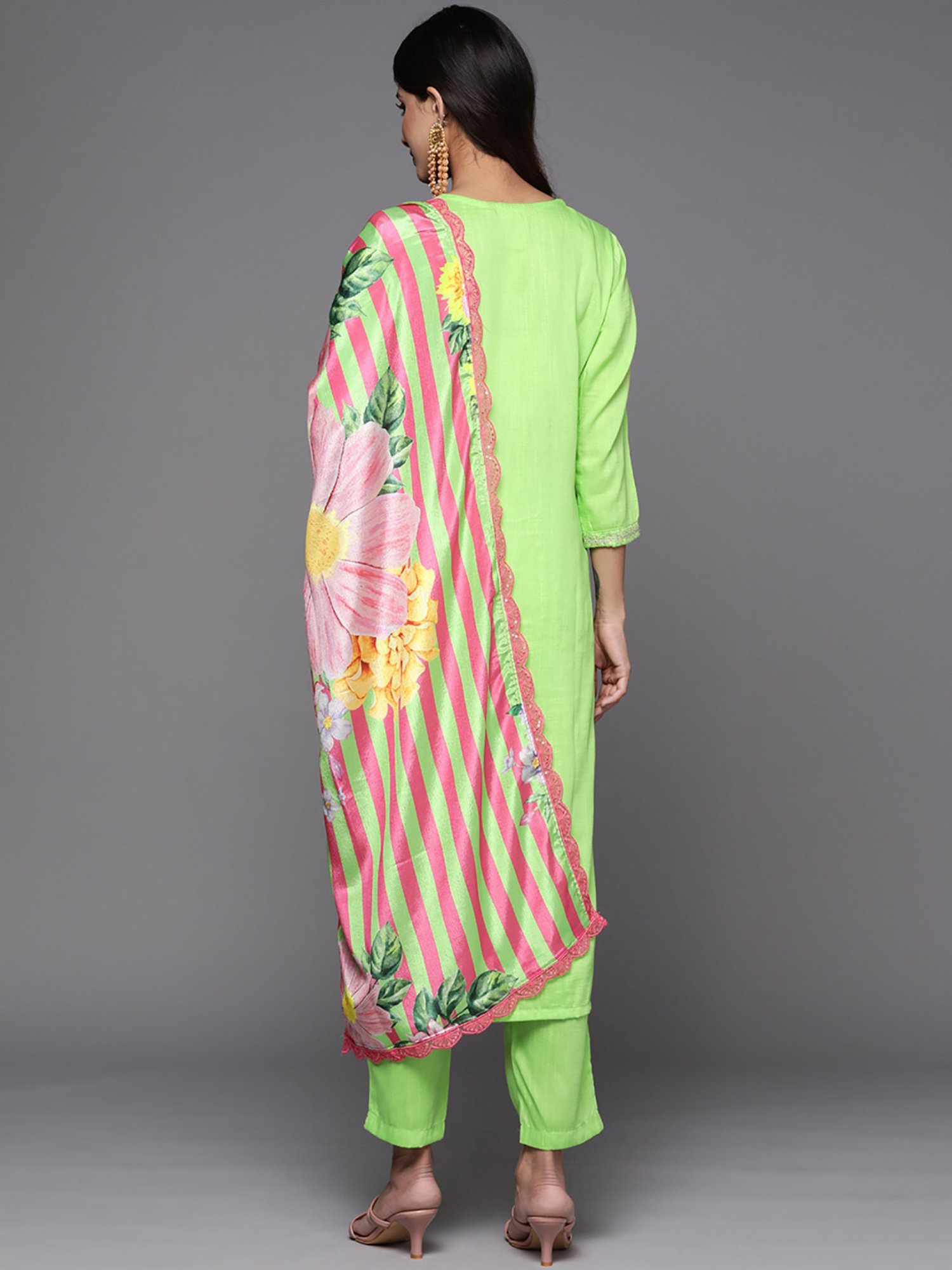 Indo Era Green Embroidered Kurta Pant Set With Dupatta