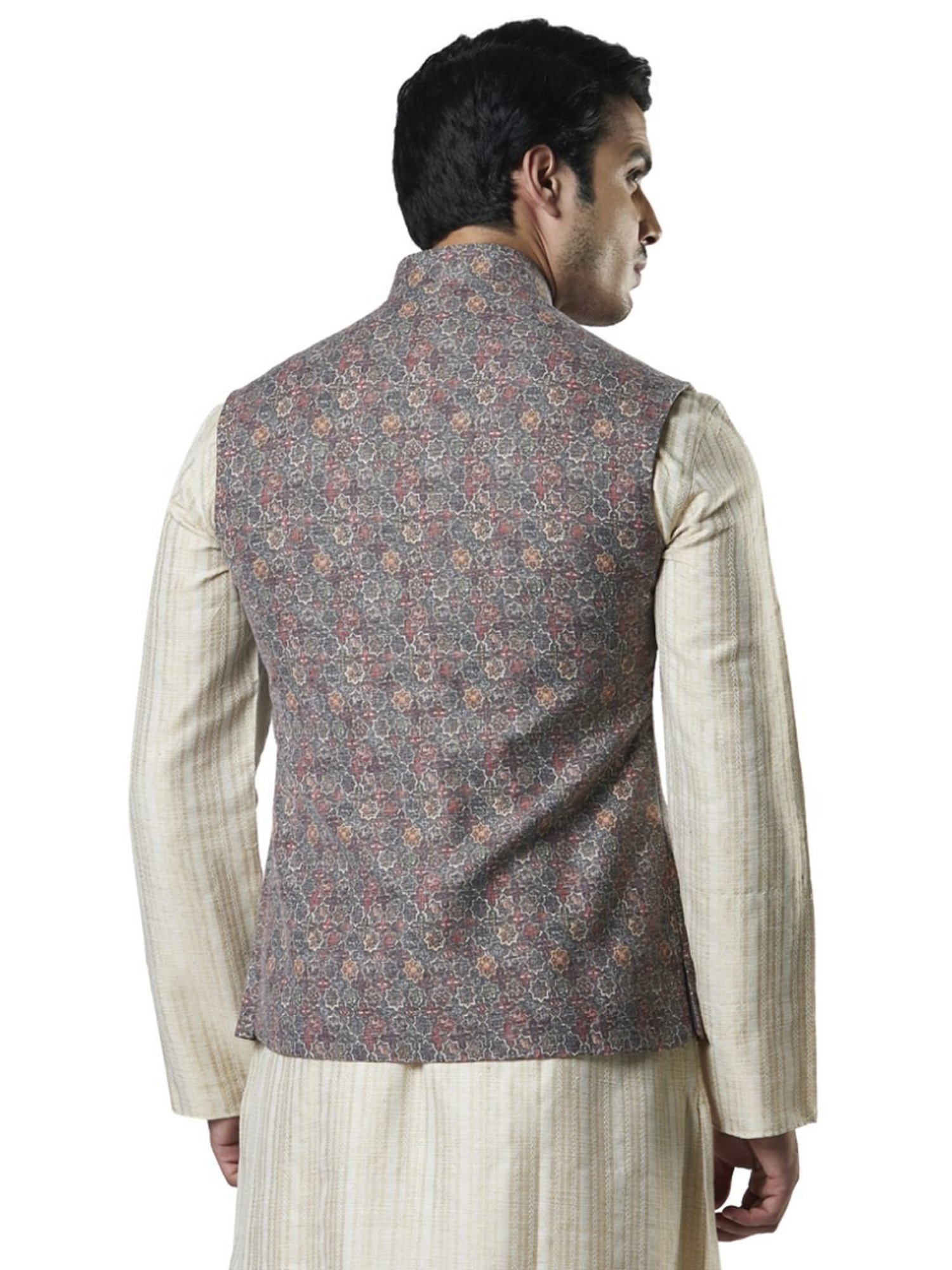 Ethnix By Raymond Multi Regular Fit Printed Nehru Jacket