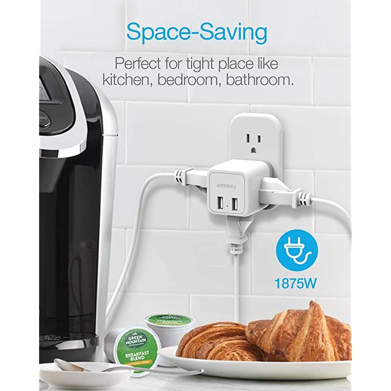 Plug Outlet Extender with USB Charger, Travel Charging Cube Power Wall Outlet Expander for Cruise Essentials, ple Outlet Plug Splitter for Home, Dorm, Office