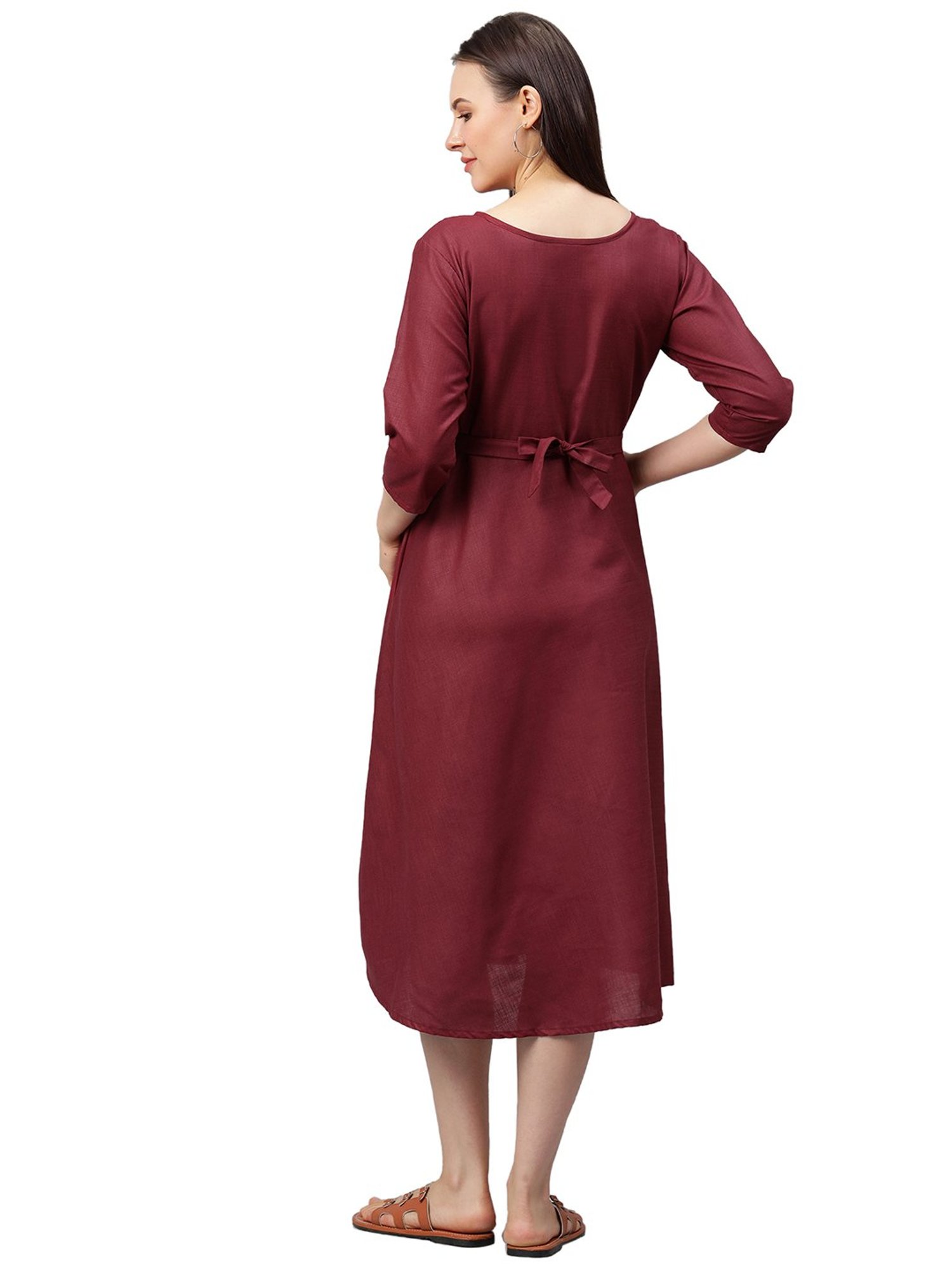 MomToBe Maroon Embroidered Maternity Kurta