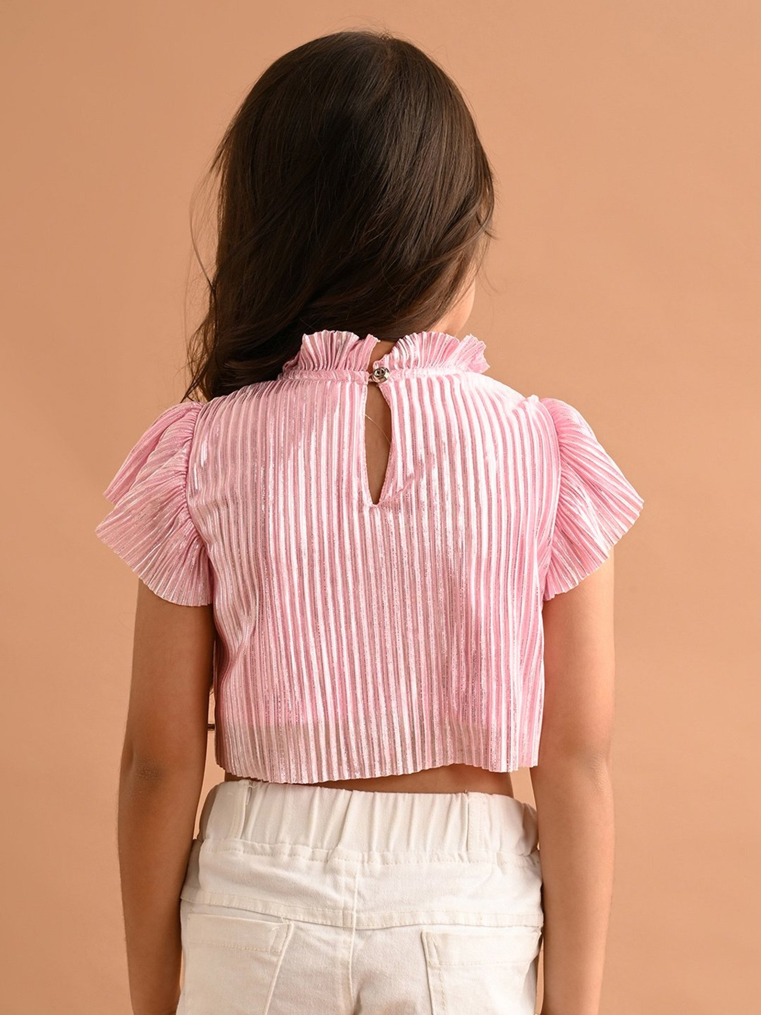 LilPicks Kids Light Pink Striped Crop Top