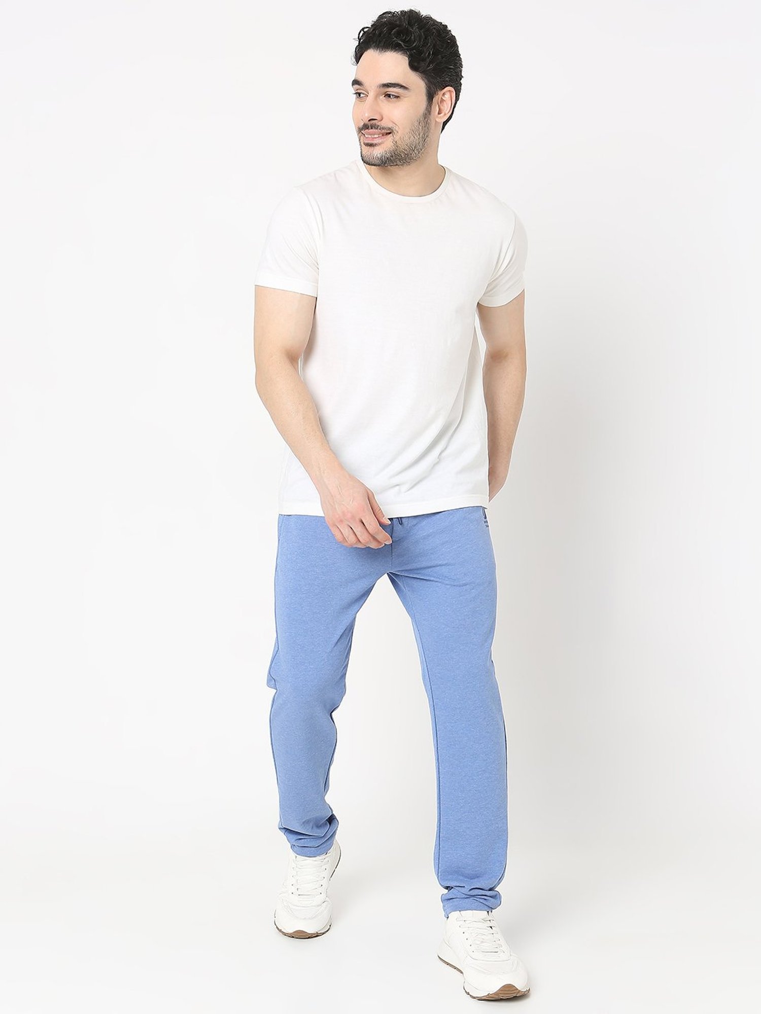 UnderJeans by Spykar Blue Melange Regular Fit Lounge Pants