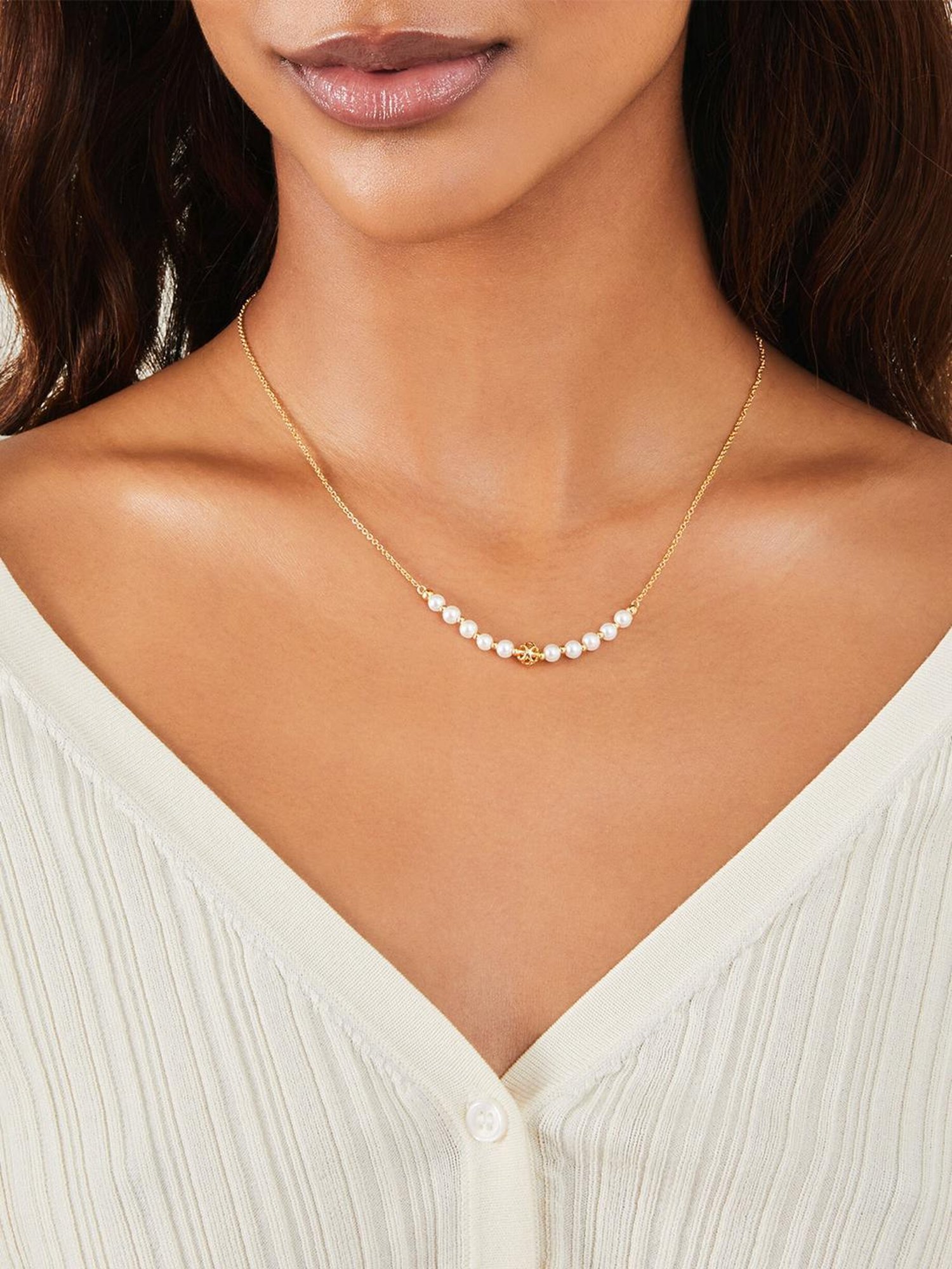 Accessorize London Women's Z Real Gold Plated Pearly Bead Necklace