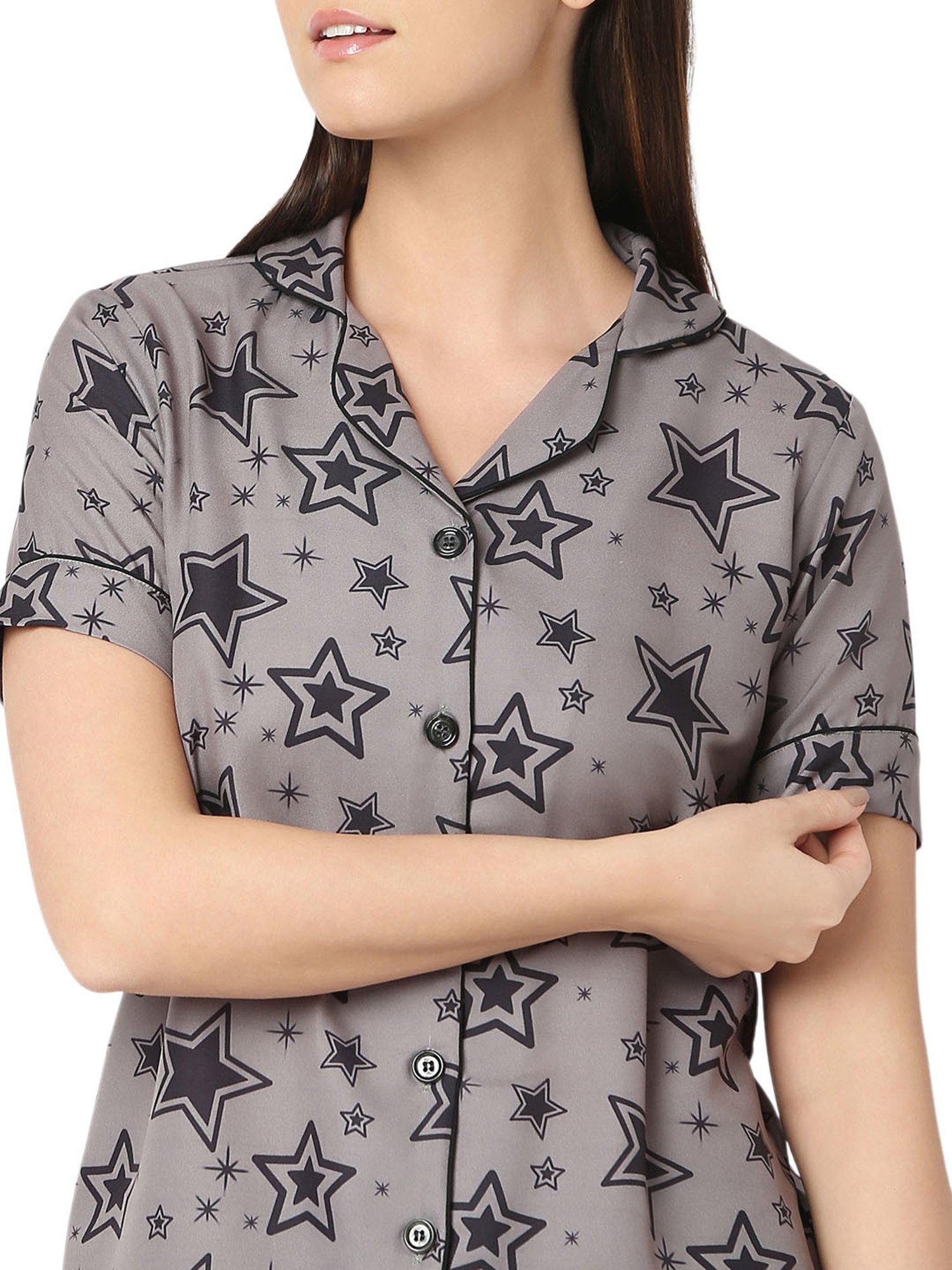 Smarty Pants Carcoal Printed Shirt With Lounge Pants