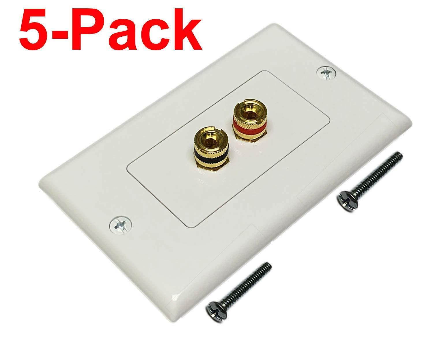 iMBAPrice (5 Pack) Premium 2 Connector Banana Wall Plate - Banana Plug Binding Post Wall Plate for Speakers