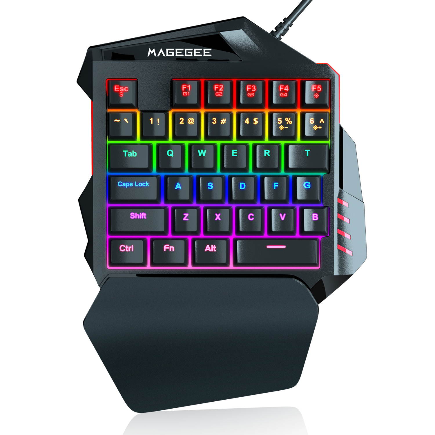 One-Handed Mechanical Gaming Keyboard, MageGee MK-AXE 35 Keys Rainbow Backlit Wired Keyboard, Blue Switches, Support Wrist Rest, Portable Mini Gaming Keypad with Programmable Keys Macro Recording