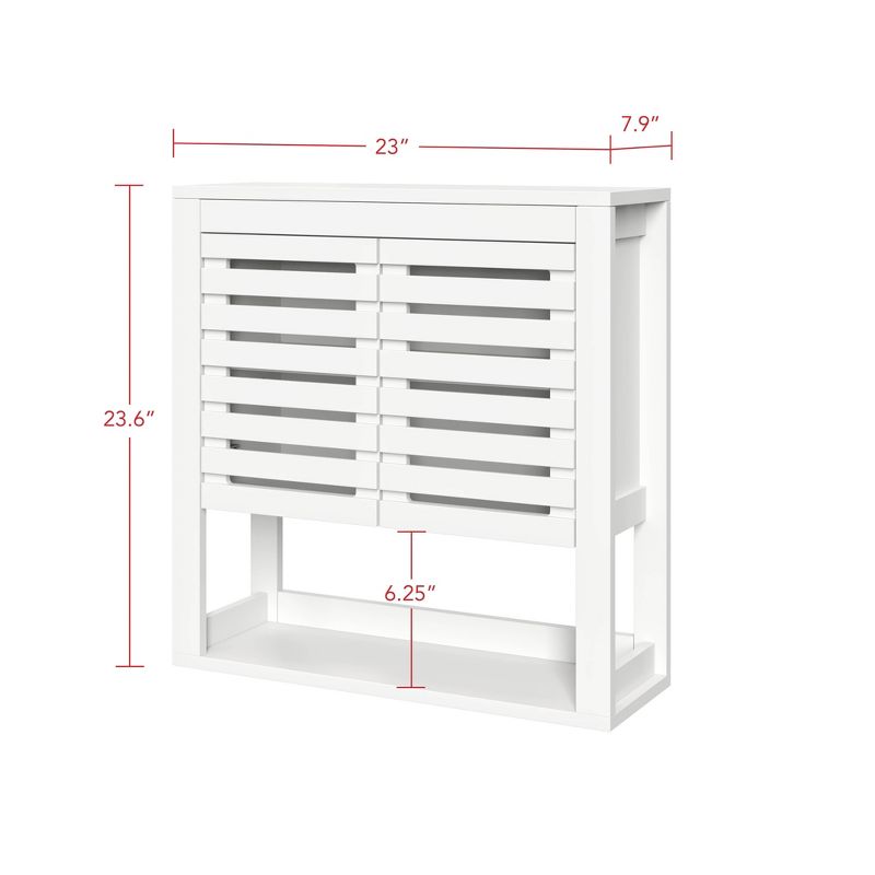 Slatted Double Door Wall Mounted Cabinet with Open Shelf White - RiverRidge Home