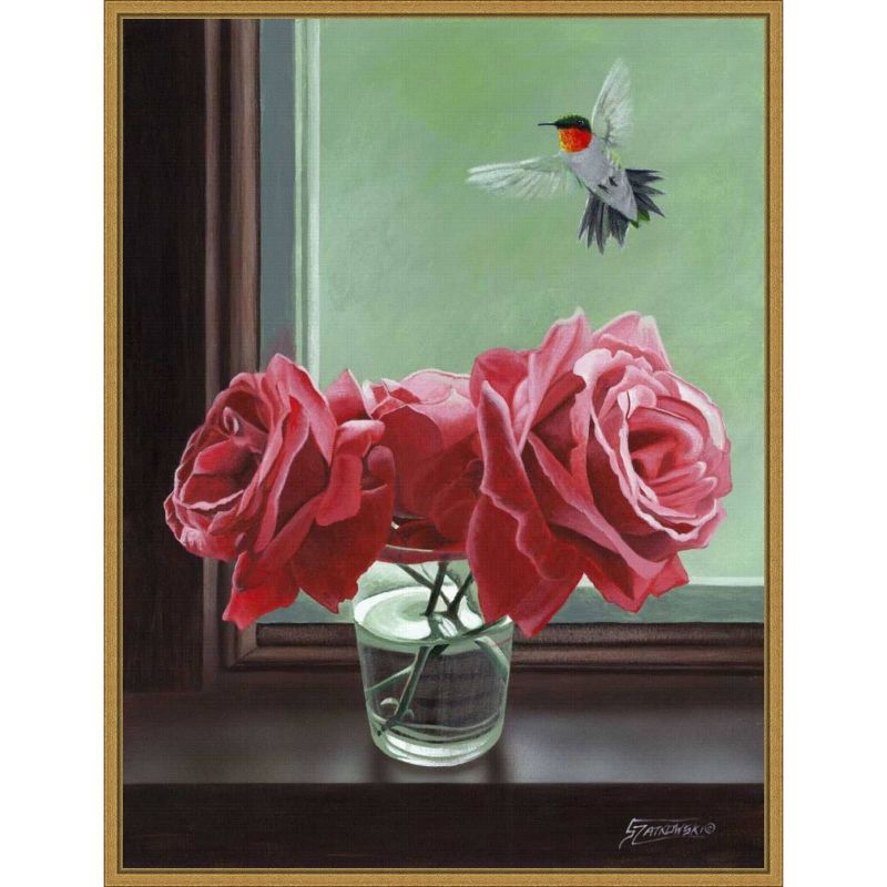 18" x 24" Window Shopping Rose by Fred Szatkowski Framed Canvas Wall Art - Amanti Art