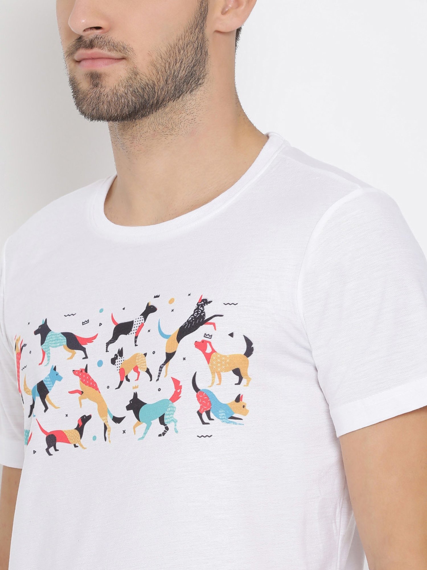 Hangup Plus White Regular Fit Printed Crew T-Shirt