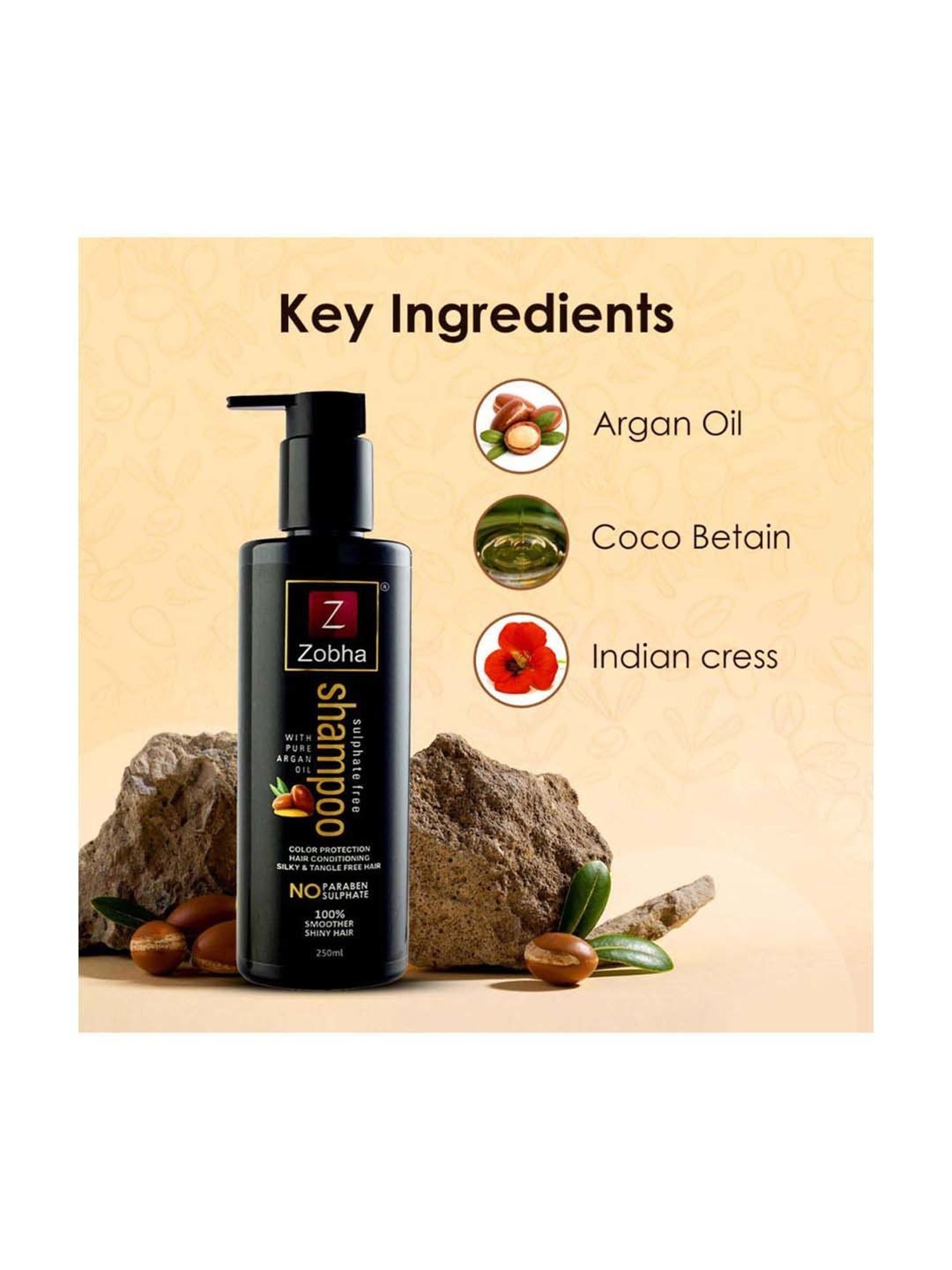 Zobha Sulphate Free Shampoo for Color Protection Smooth & Silky - 250 ml
