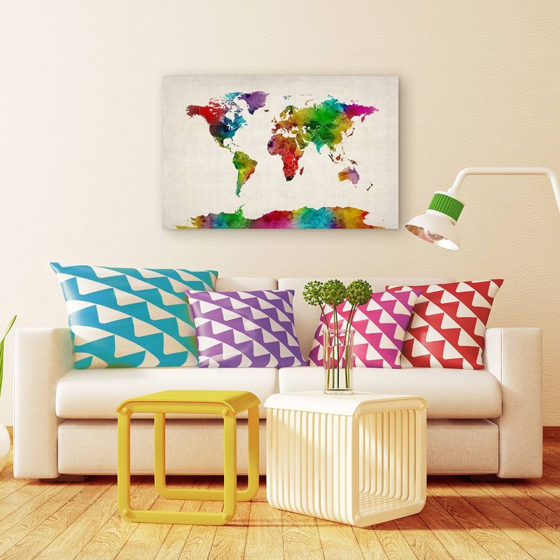 30" x 47" Watercolor World Map II by Michael Tompsett - Trademark Fine Art