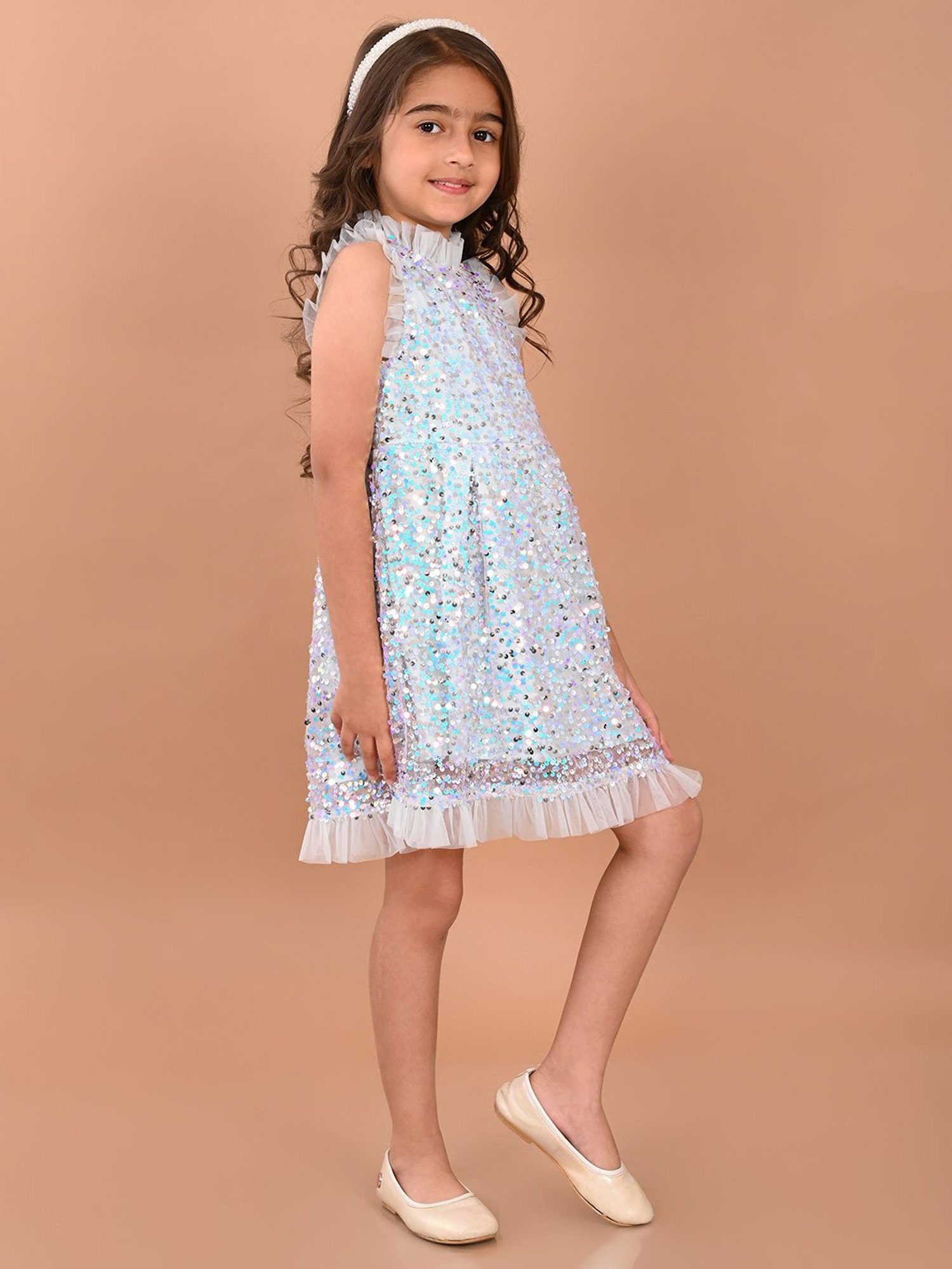 LilPicks Kids Blue Embellished Dress