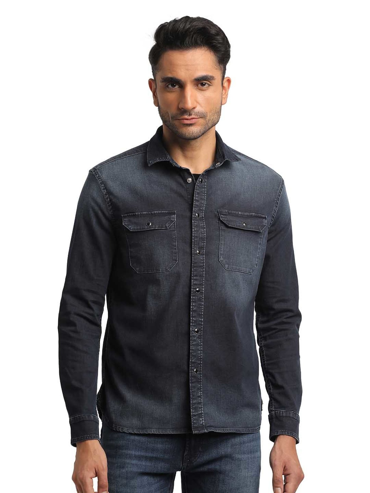 EVERBLUE Dark Blue Regular Fit Shirt