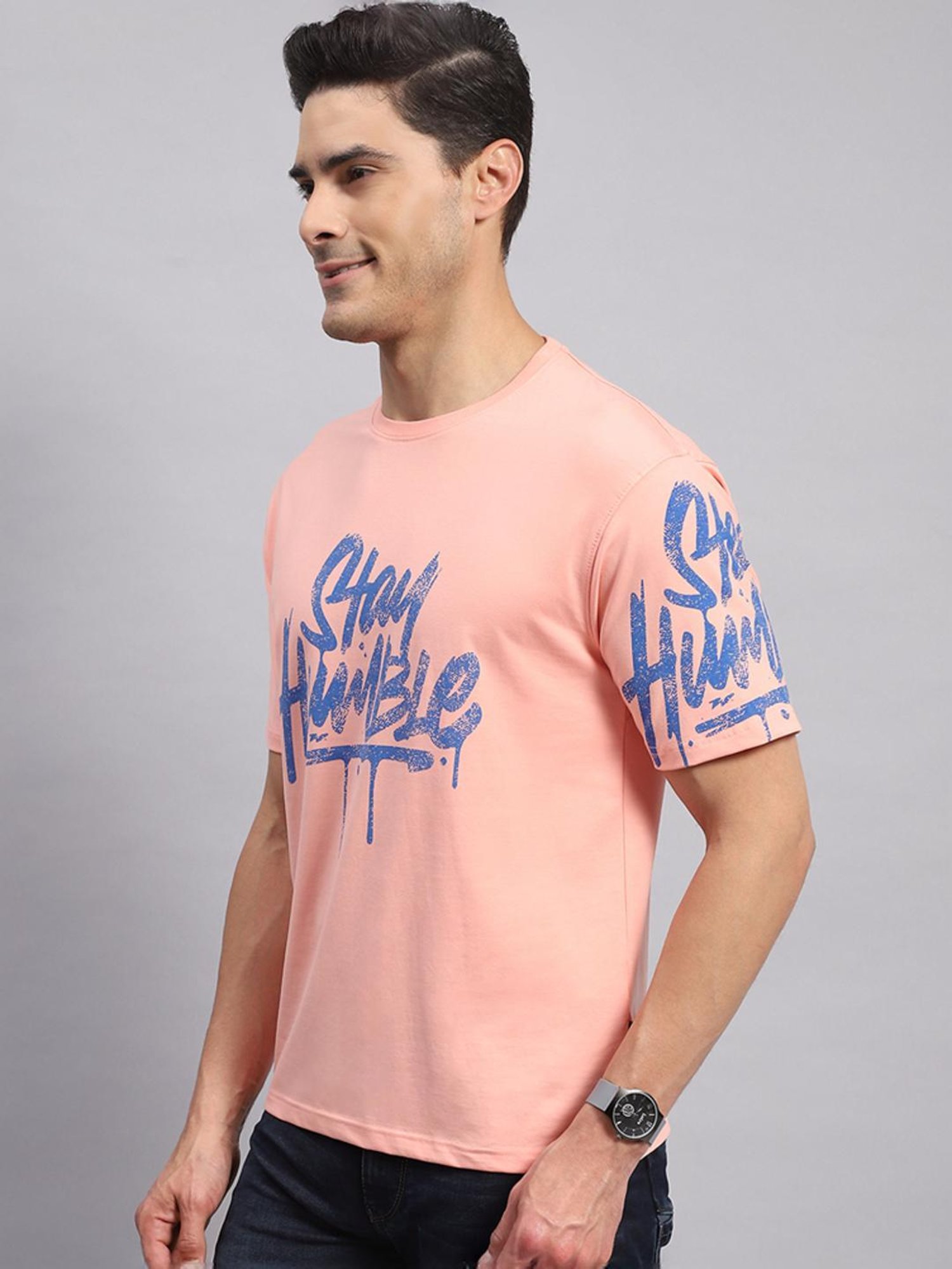 Rock.it Pink Cotton Regular Fit Printed T-Shirt