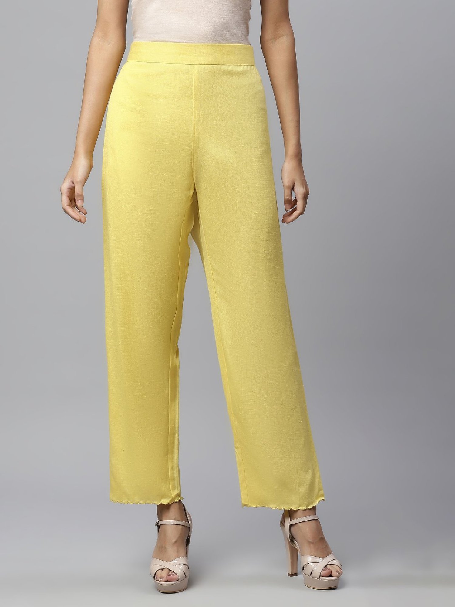 Linen Club Woman Mustard Elasticated Pants