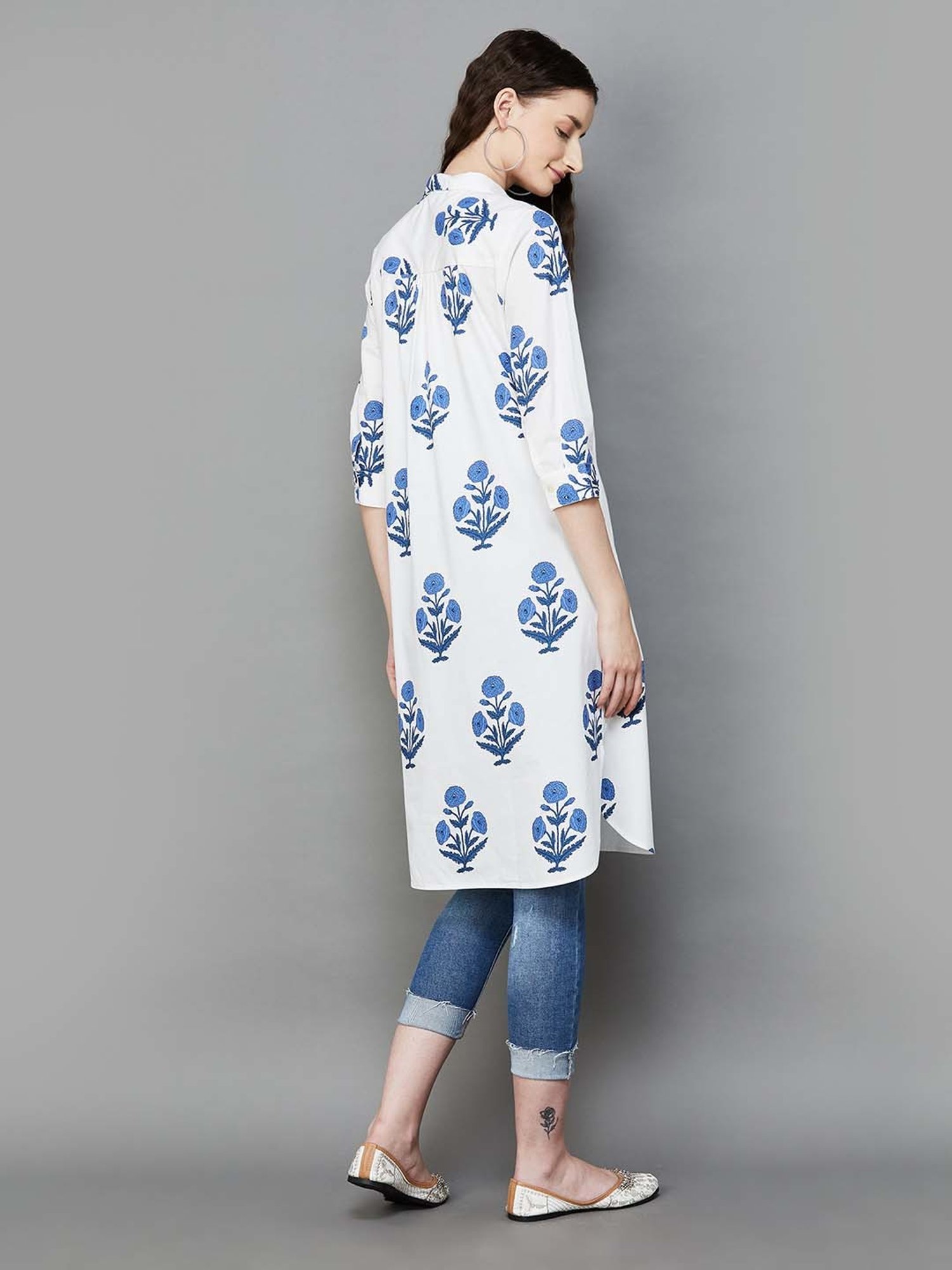 Colour Me by Melange White Cotton Printed A-Line Kurta