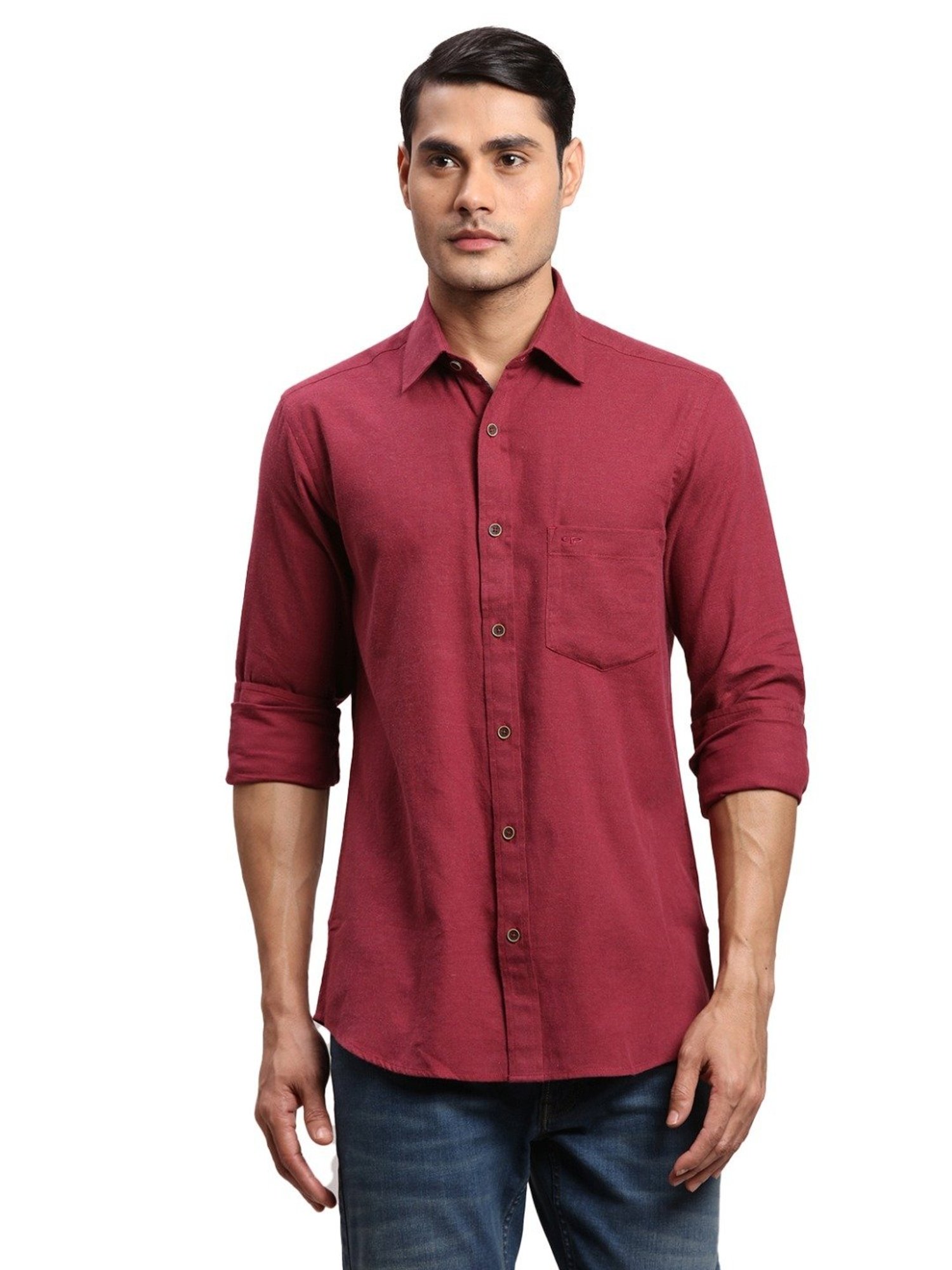 ColorPlus Red Cotton Regular Fit Shirt