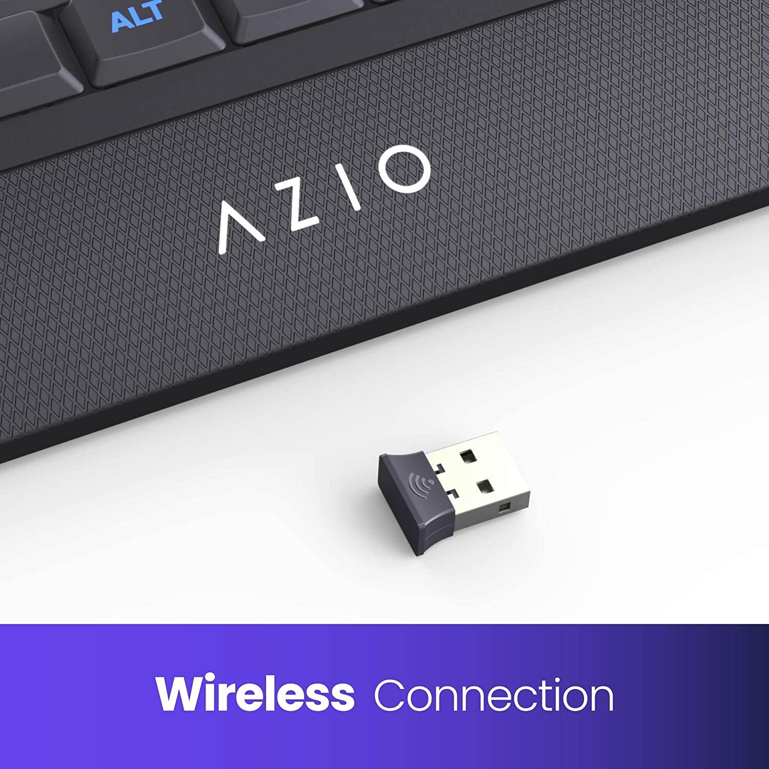 Azio Wireless Keyboard with Large Print Keys, Blue Color Backlight, 2.4gHz USB-RF Rechargeable and Multimedia Productivity Hotkeys (Vision Series KB510W)