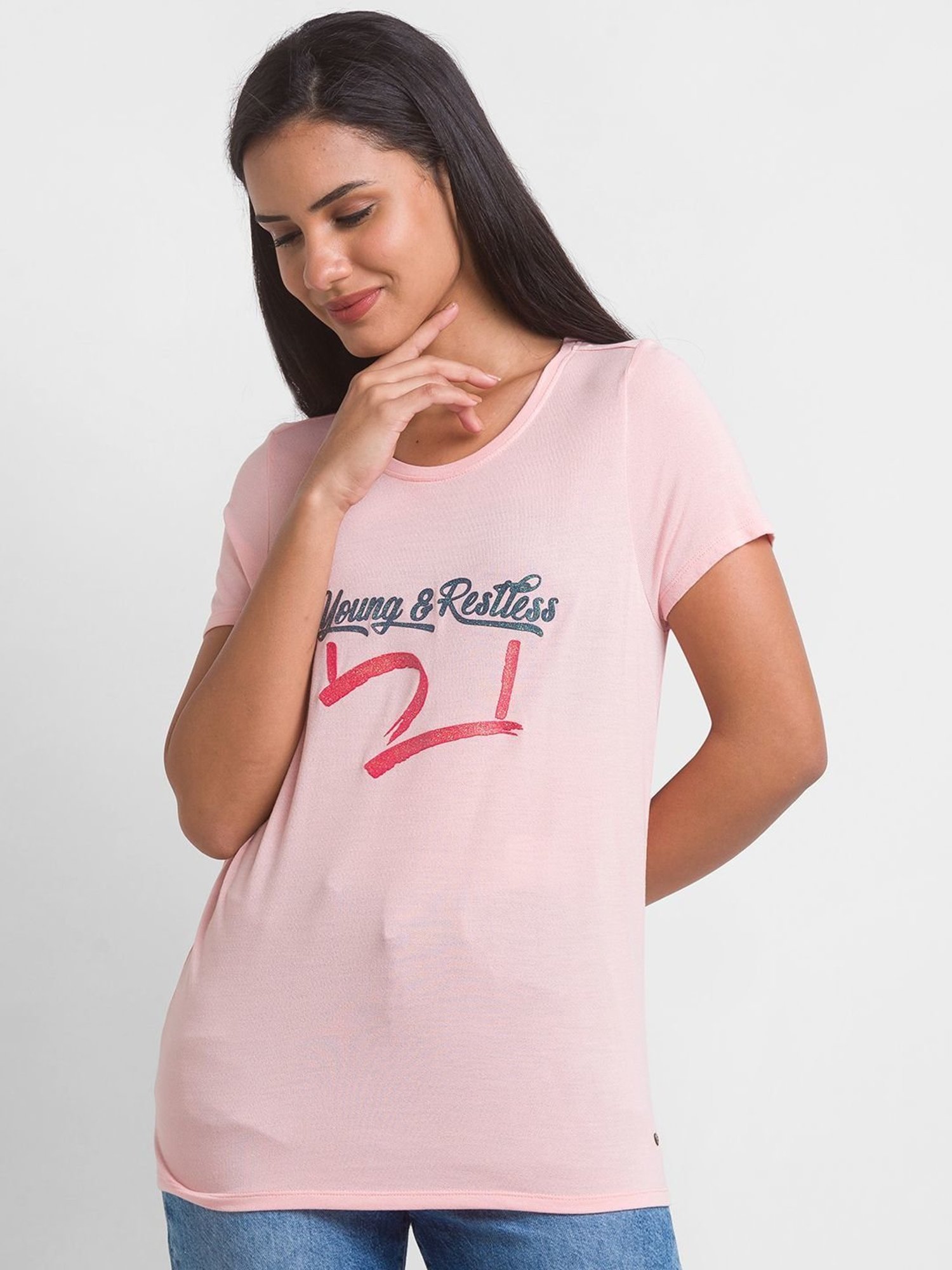 Spykar Pink Printed T-Shirt