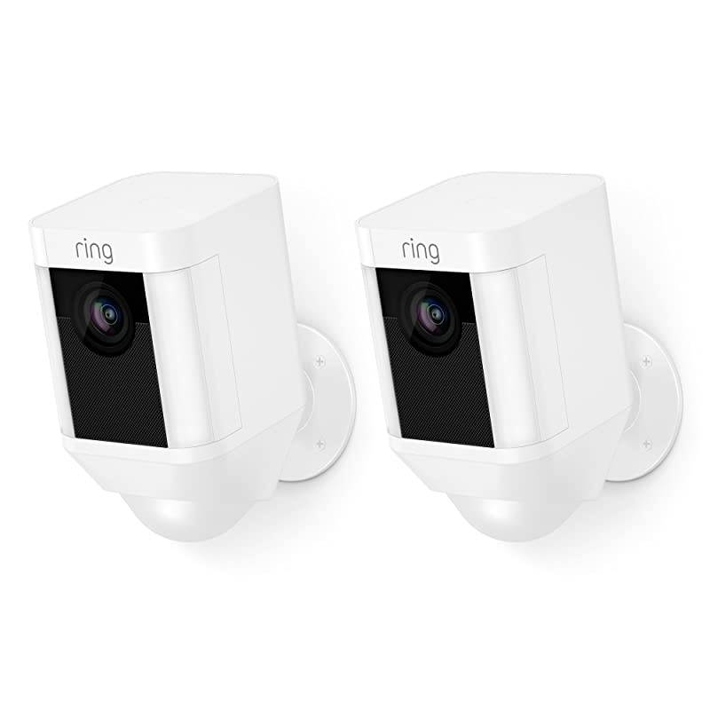 Spotlight Cam Battery HD Security Camera with Built Two-Way Talk and a Siren Alarm, White, Works with Alexa - 2-Pack