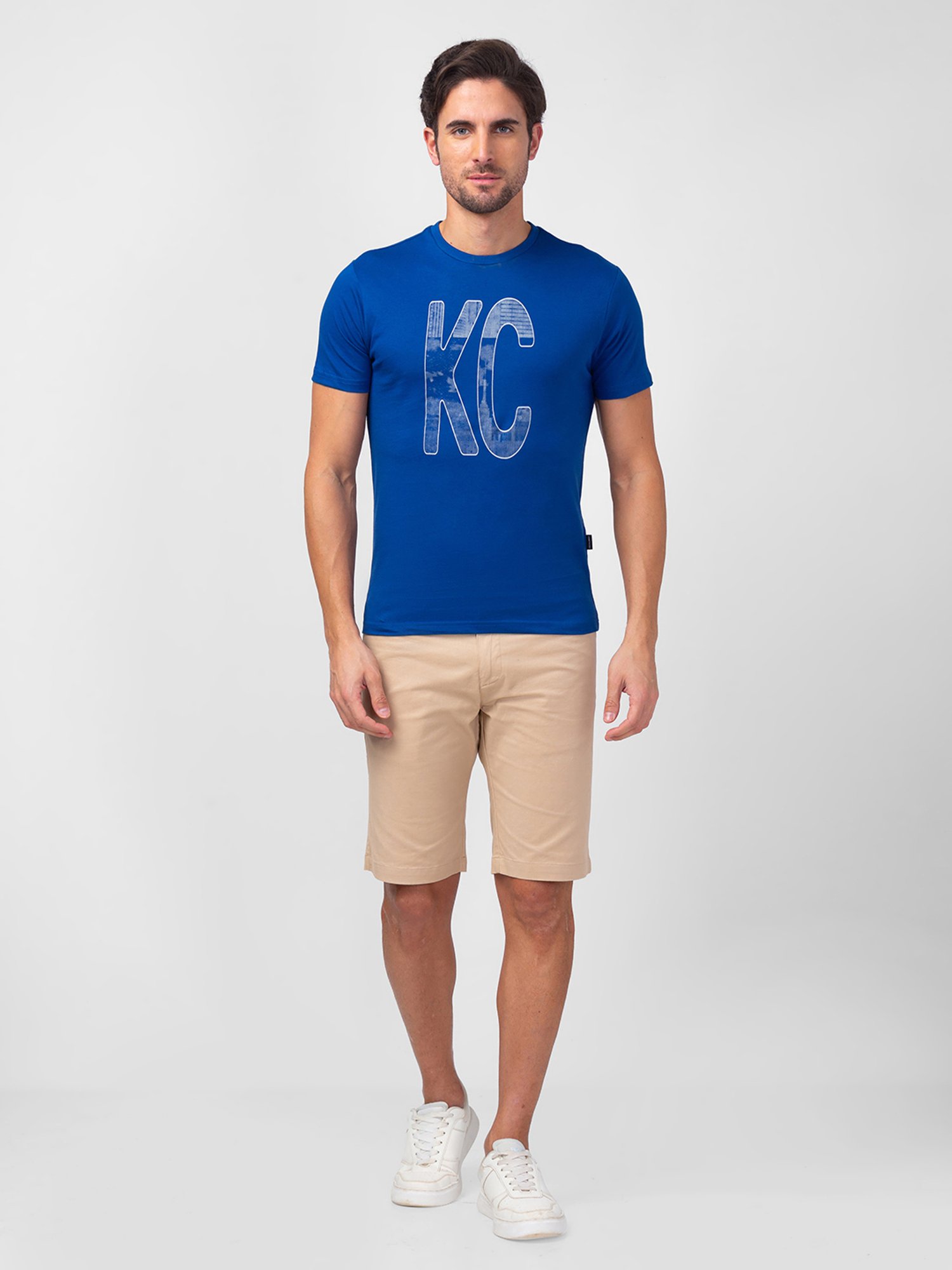 Kenneth Cole Indigo Blue Slim Fit Printed Crew T-Shirt