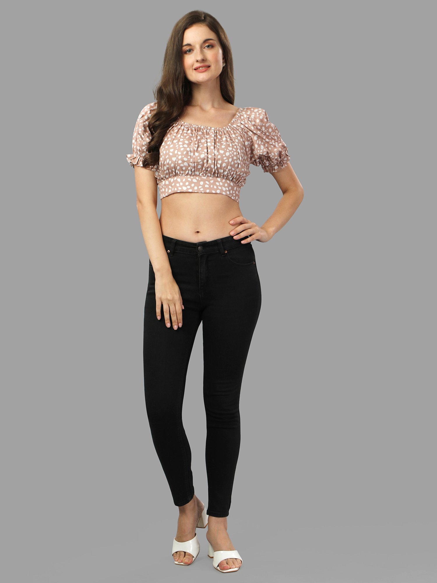 MASAKALI.CO Light Brown Printed Crop Top