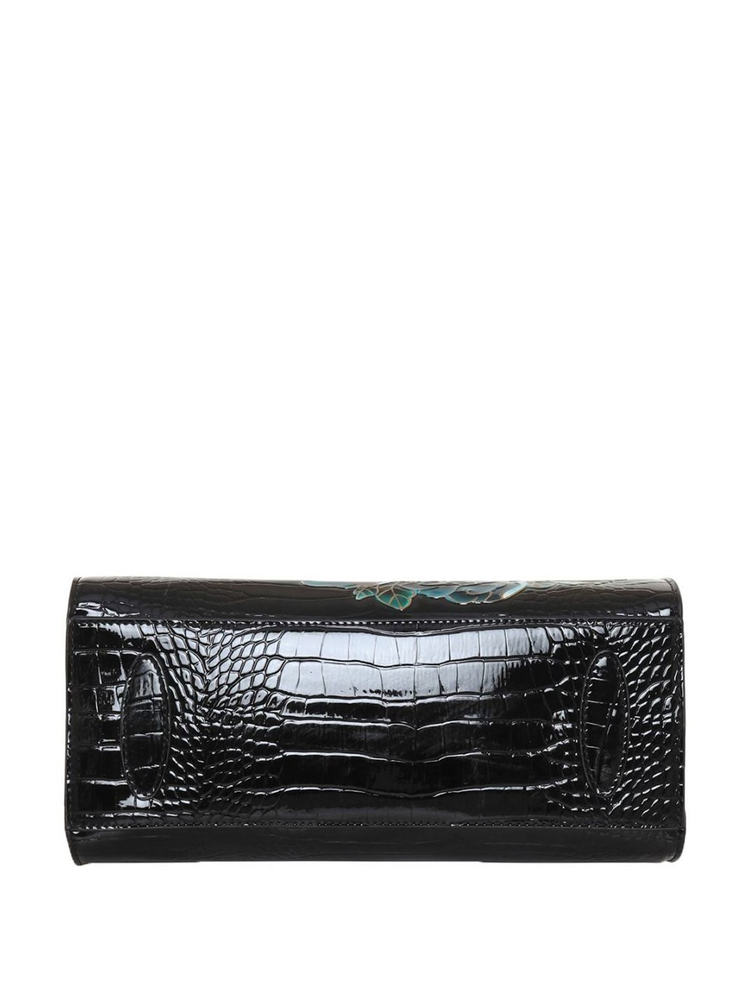 Esbeda Glossy Flower Black PU Textured Handbag