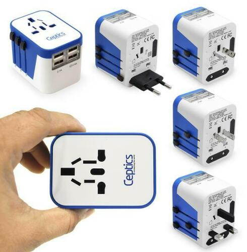 Ceptics Travel Adapter Plug World Power W/ 4 USB Ports - Charge Cell Phones, Smart Watches, iPhones All over the World - For International Europe, China, UK, UAE, Australia - Type A, C, G, I (UP-9KU)