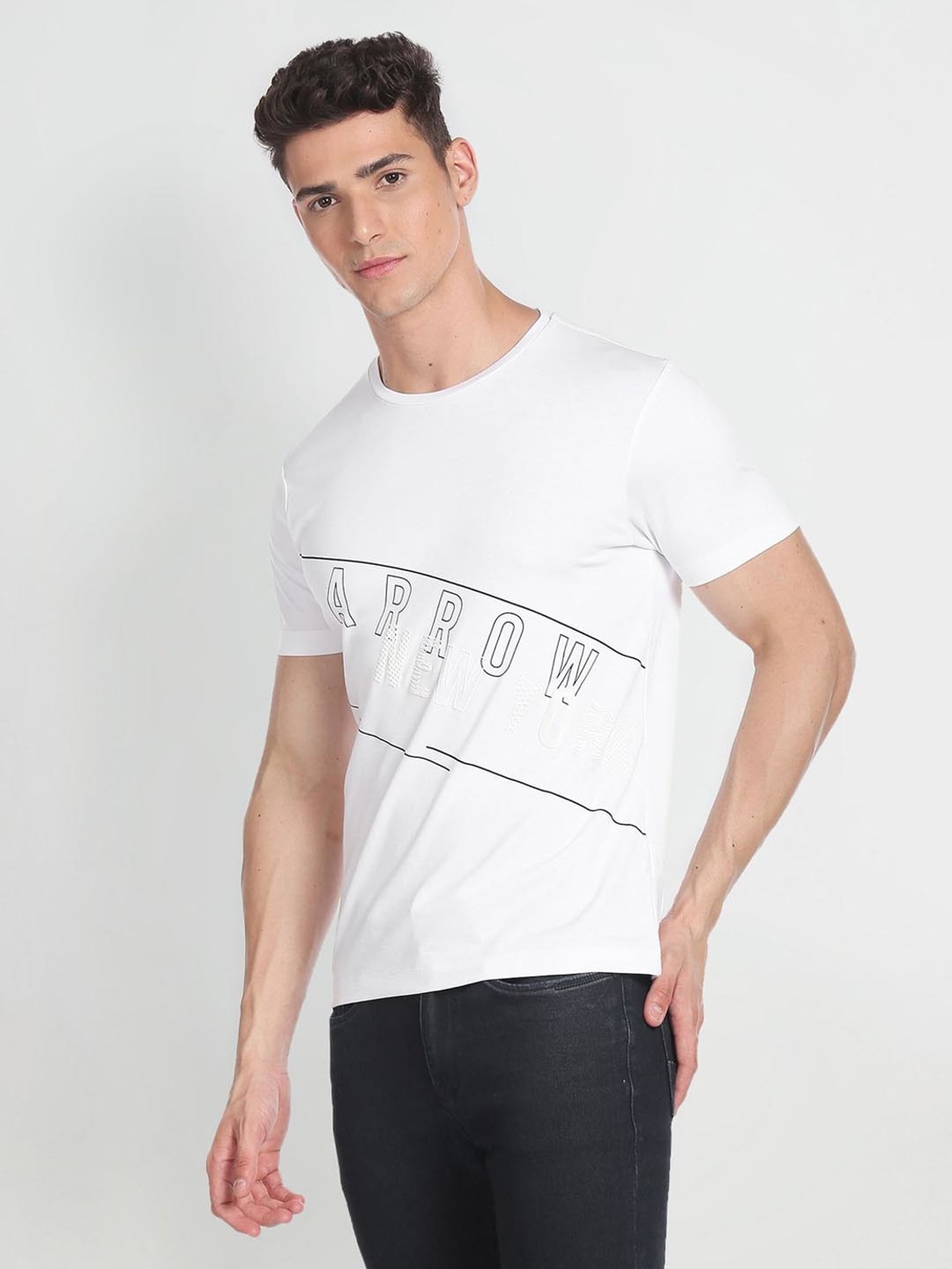 Arrow New York White Cotton Regular Fit Printed T-Shirt
