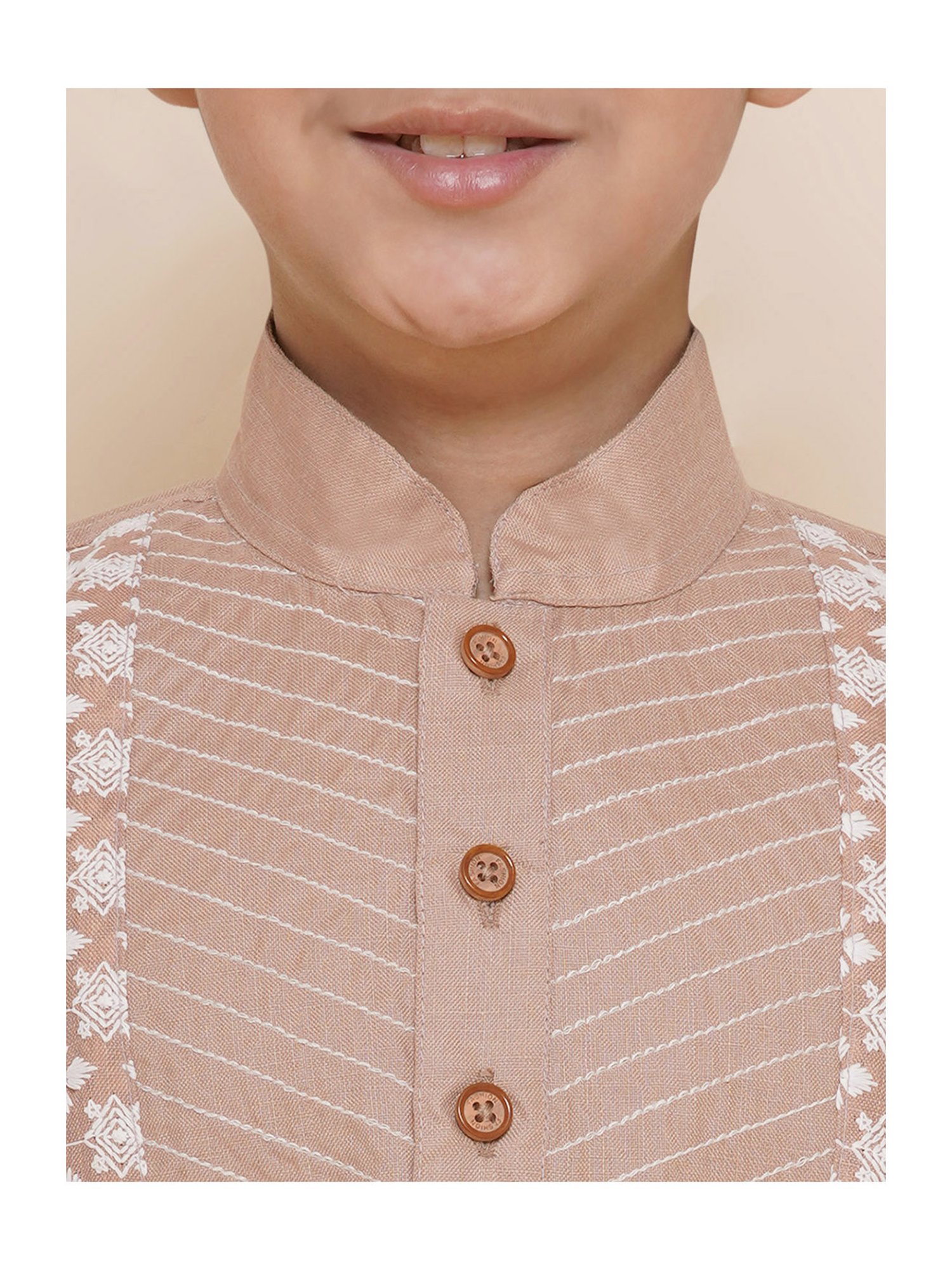 AJ Dezines Kids Peach Embroidered Full Sleeves Kurta