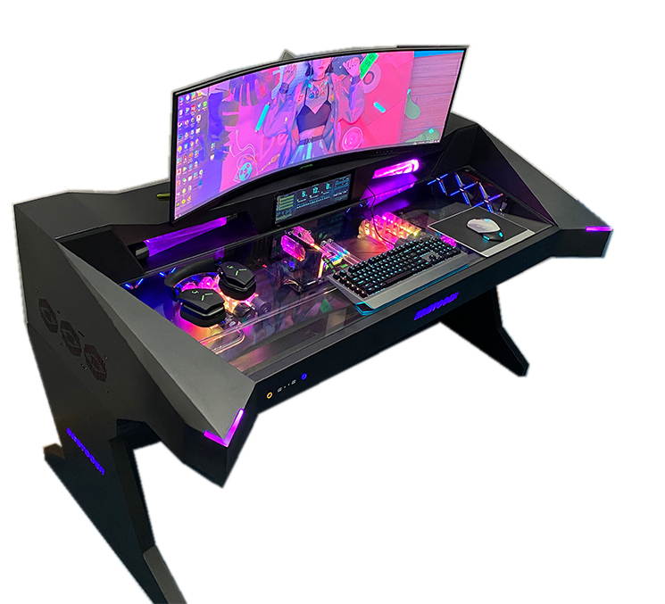 ALAMENGDA  Full Tower Computer Case All-in-one Desk Case Desk / DIY Cool Transparent Built-in MOD / Large Computer Case Table/With Small Secondary Screen