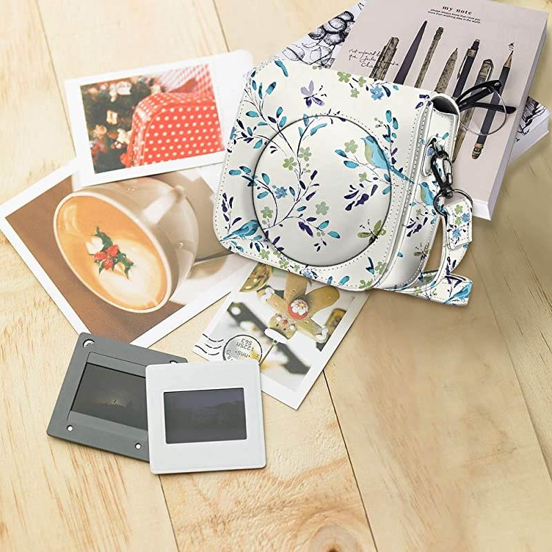 Protective Case Compatible with Fujifilm Instax Mini 8 Mini 8+ Mini 9 Instant Camera - Premium Vegan Leather Bag Cover with Removable Strap, Rose Gold