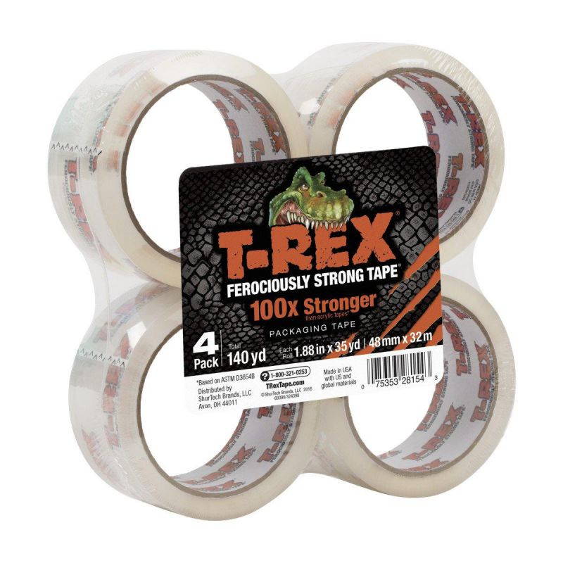 T-REX Packaging Tape 1.88" x 35 yds Crystal Clear 4/Pack 285045