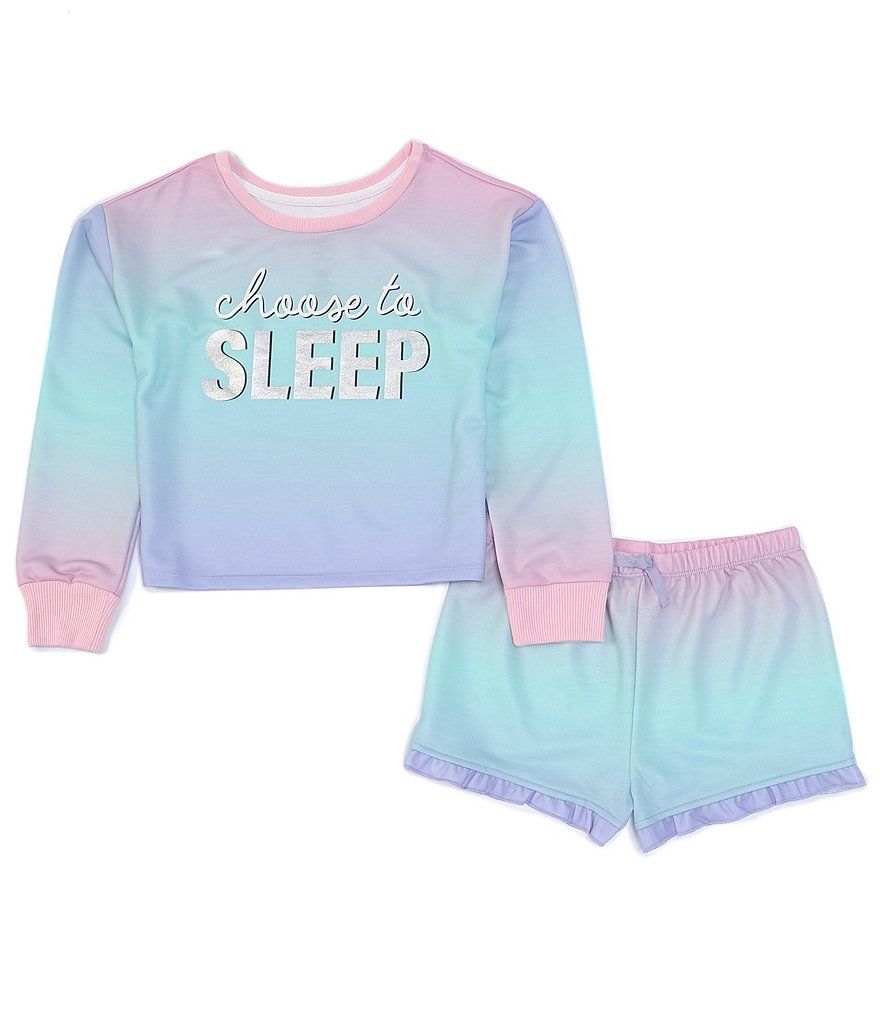 Dream Life Big Girls 7-16 Long-Sleeve Chose To Sleep Graphic Tie-Dye Top & Shorts Pajama Set