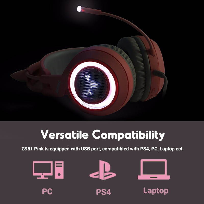 SOMIC Pink Stereo Gaming Headset with Mic for PS4, Xbox One, PC, Mobile Phone, 3.5MM Sound Detachable Cat Ear Headphones Lightweight Self-Adjusting Over Ear Headphones for Women
